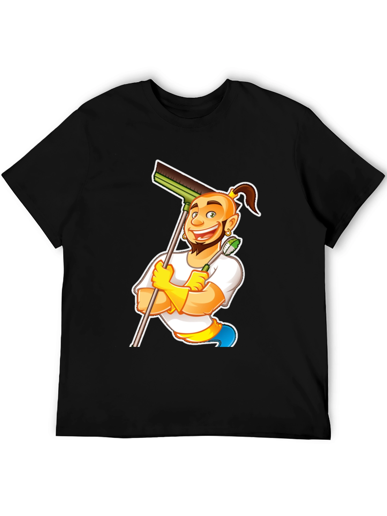 Black Funny Cleaning Cartoon T-Shirt view 5