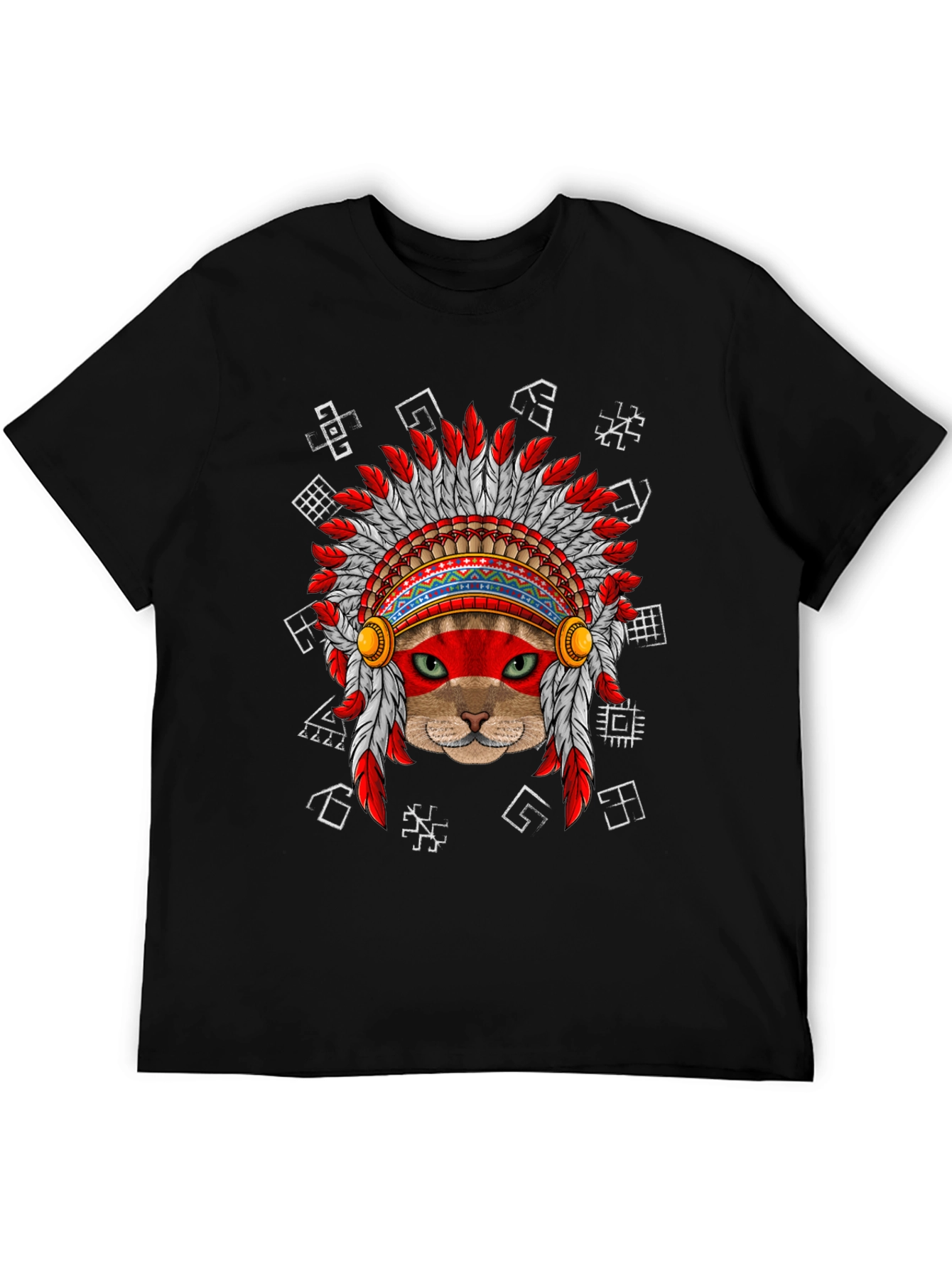 Black Native American Cat T-Shirt view 5