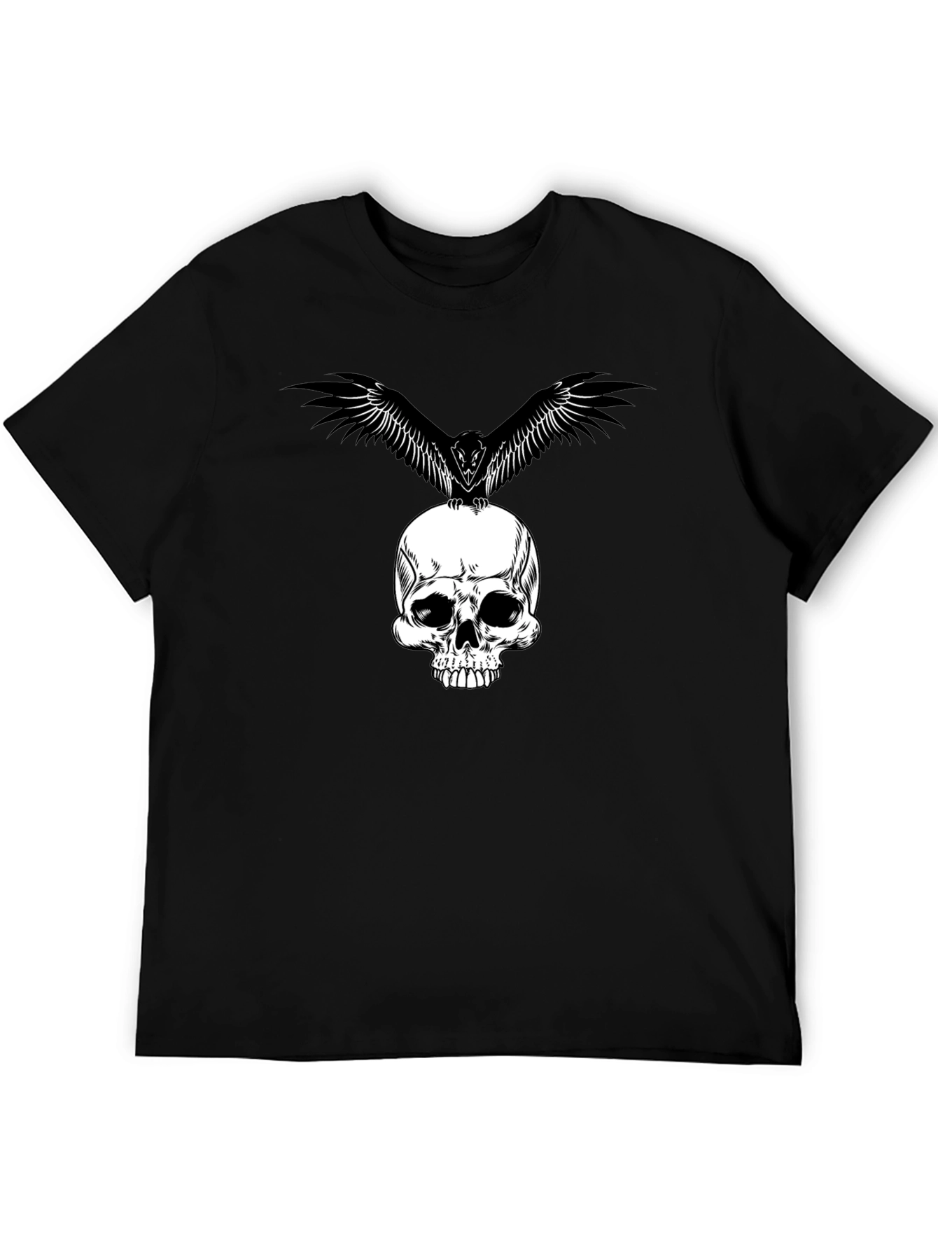 Black Skull & Raven Graphic Tee - Black Cotton T-Shirt view 5