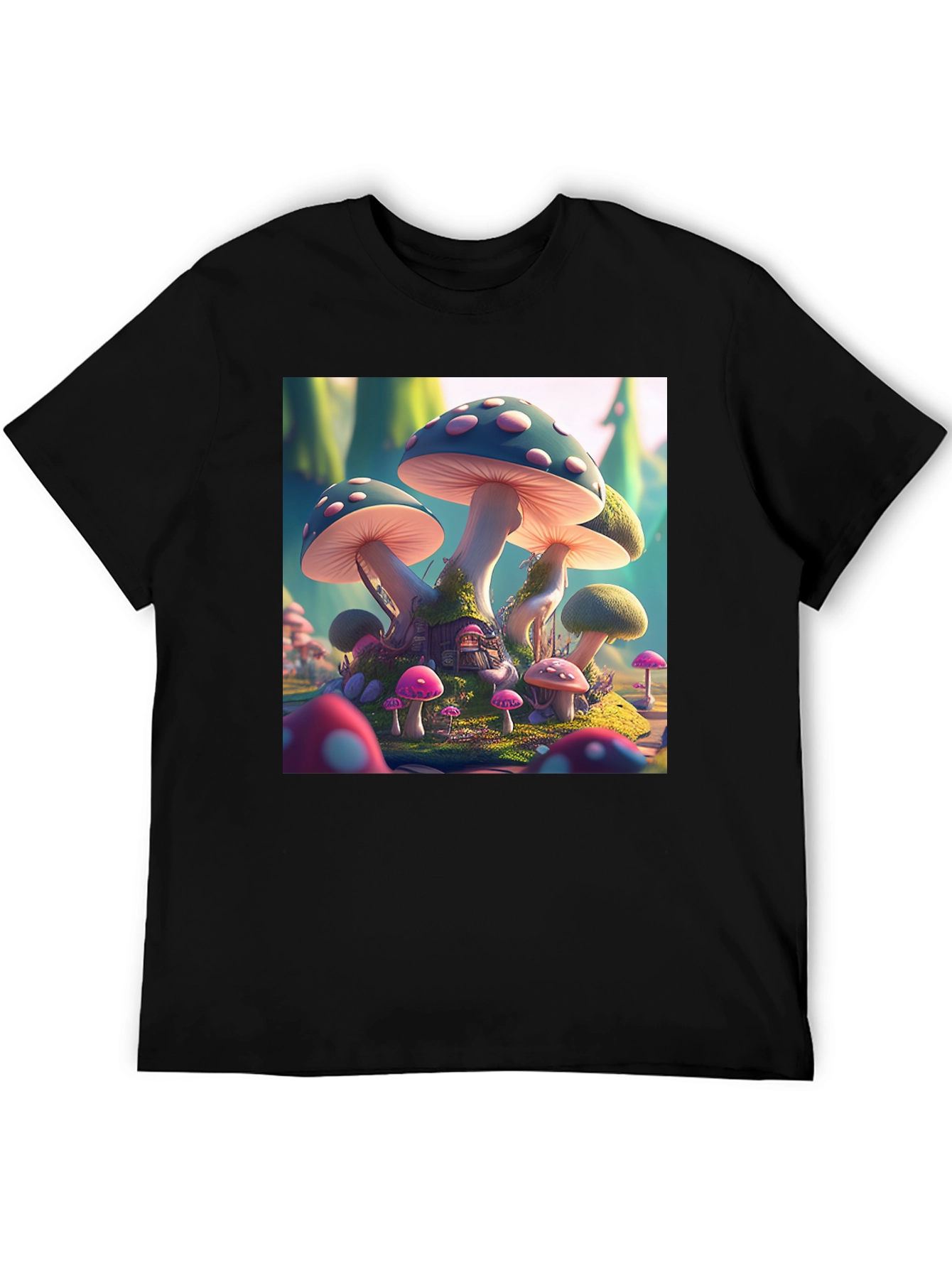 Black Magical Mushroom House T-Shirt view 5