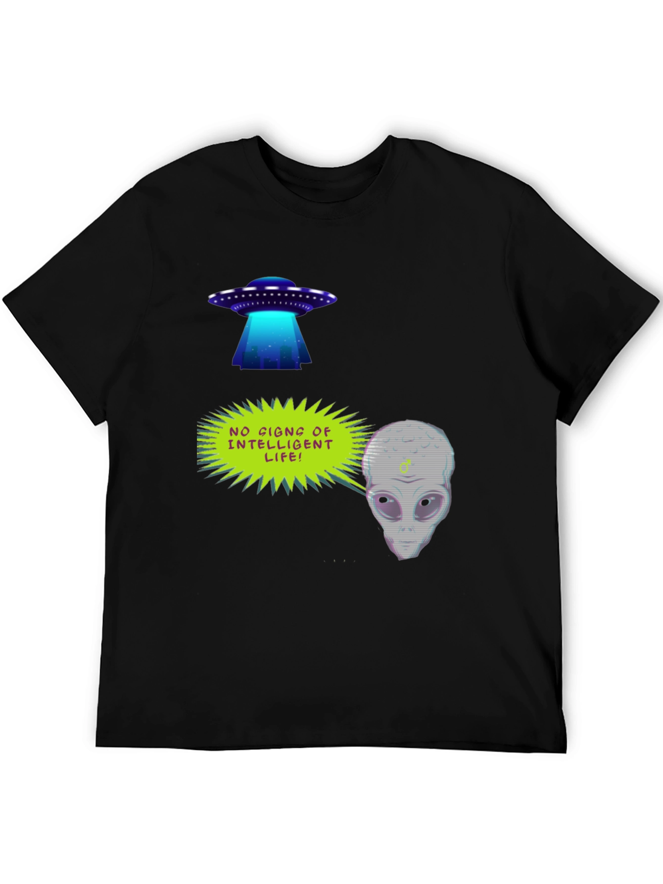 Black UFO Alien Graphic T-Shirt - No Signs of Intelligent Life! view 5