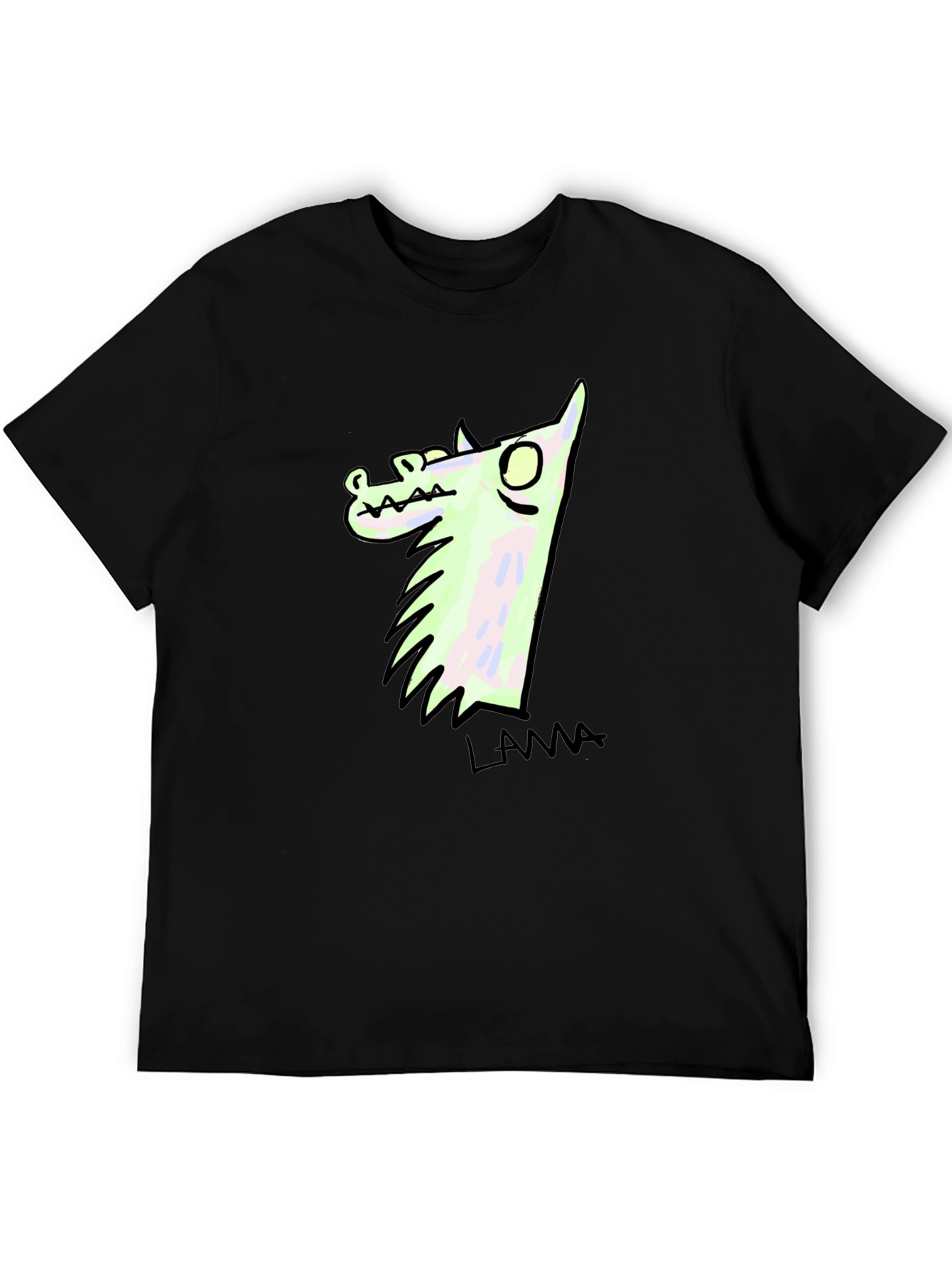 Black Llama Cartoon Graphic Print Black T-Shirt view 5