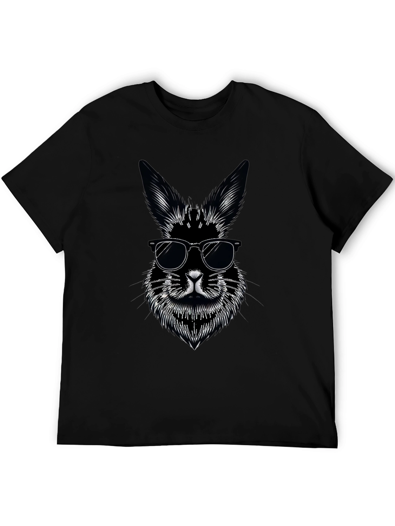 Black Cool Rabbit Graphic Tee - Black Cotton T-Shirt view 5