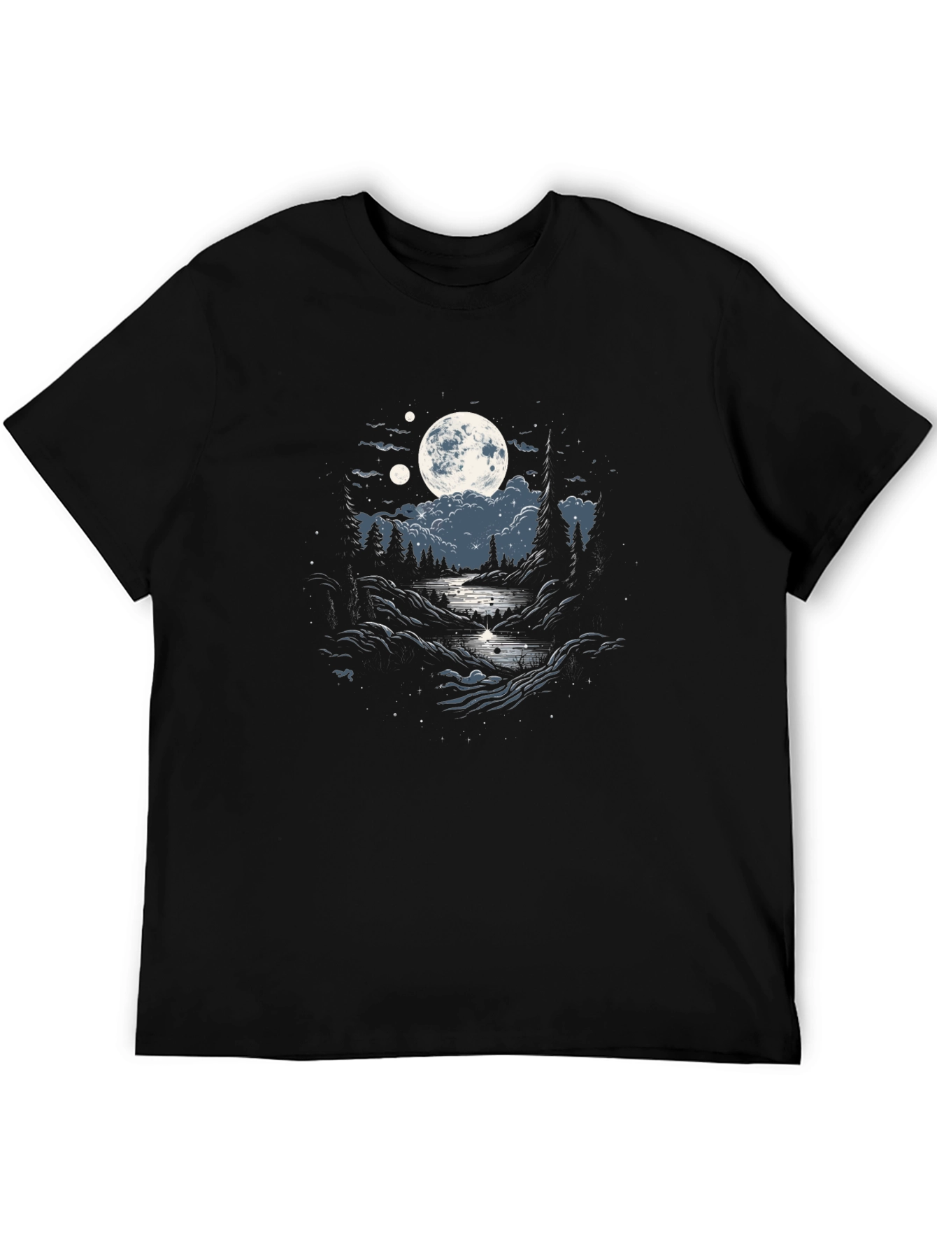 Black Moonlit River Graphic Tee - Nature Inspired T-Shirt view 5