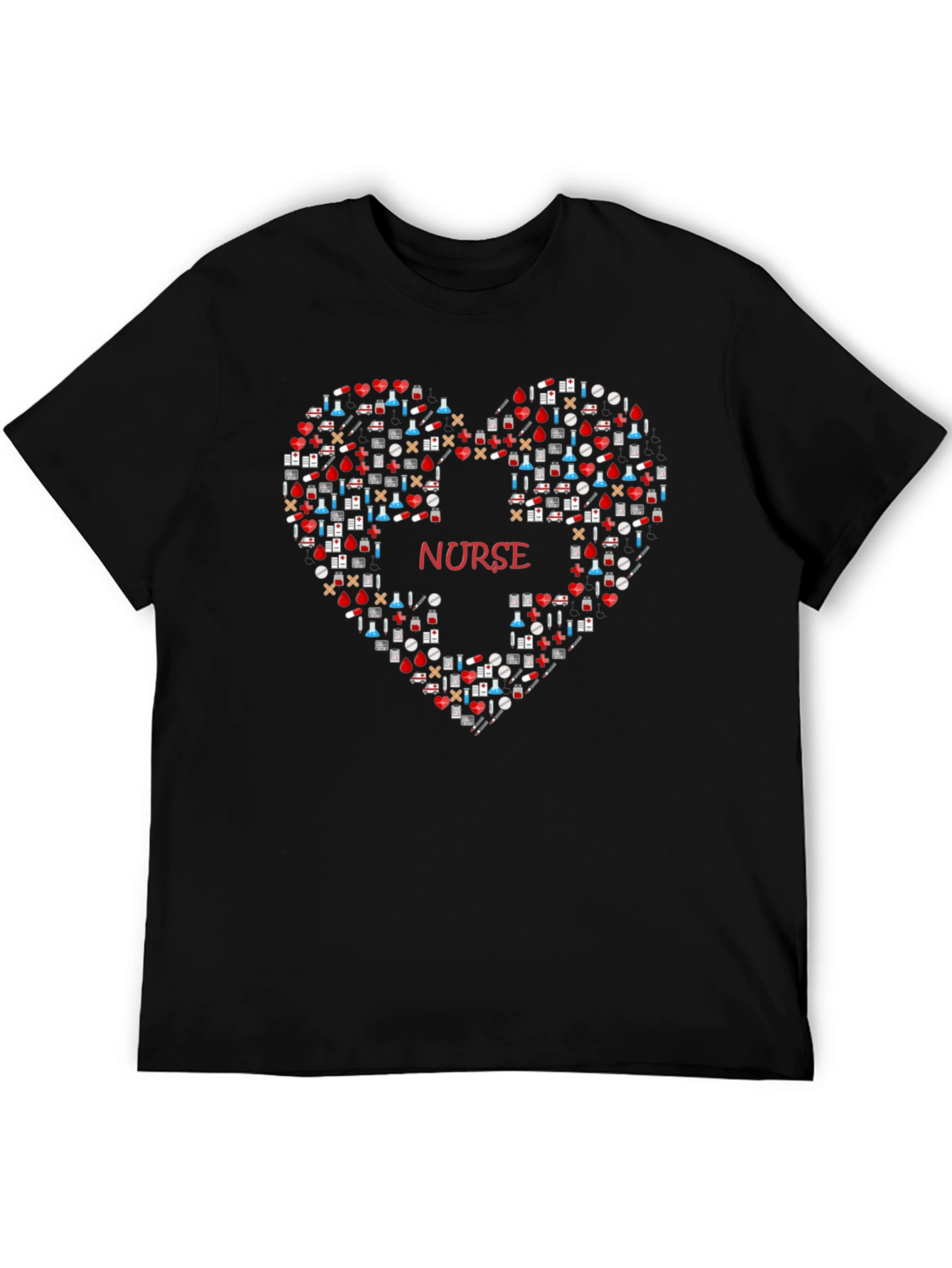 Black Nurse Heart Graphic T-Shirt - Medical Appreciation Tee view 5