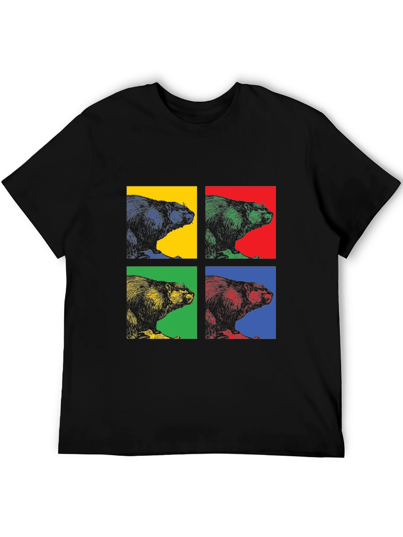 Black Retro Beaver Pop Art Graphic Tee - Black Cotton T-Shirt view 5