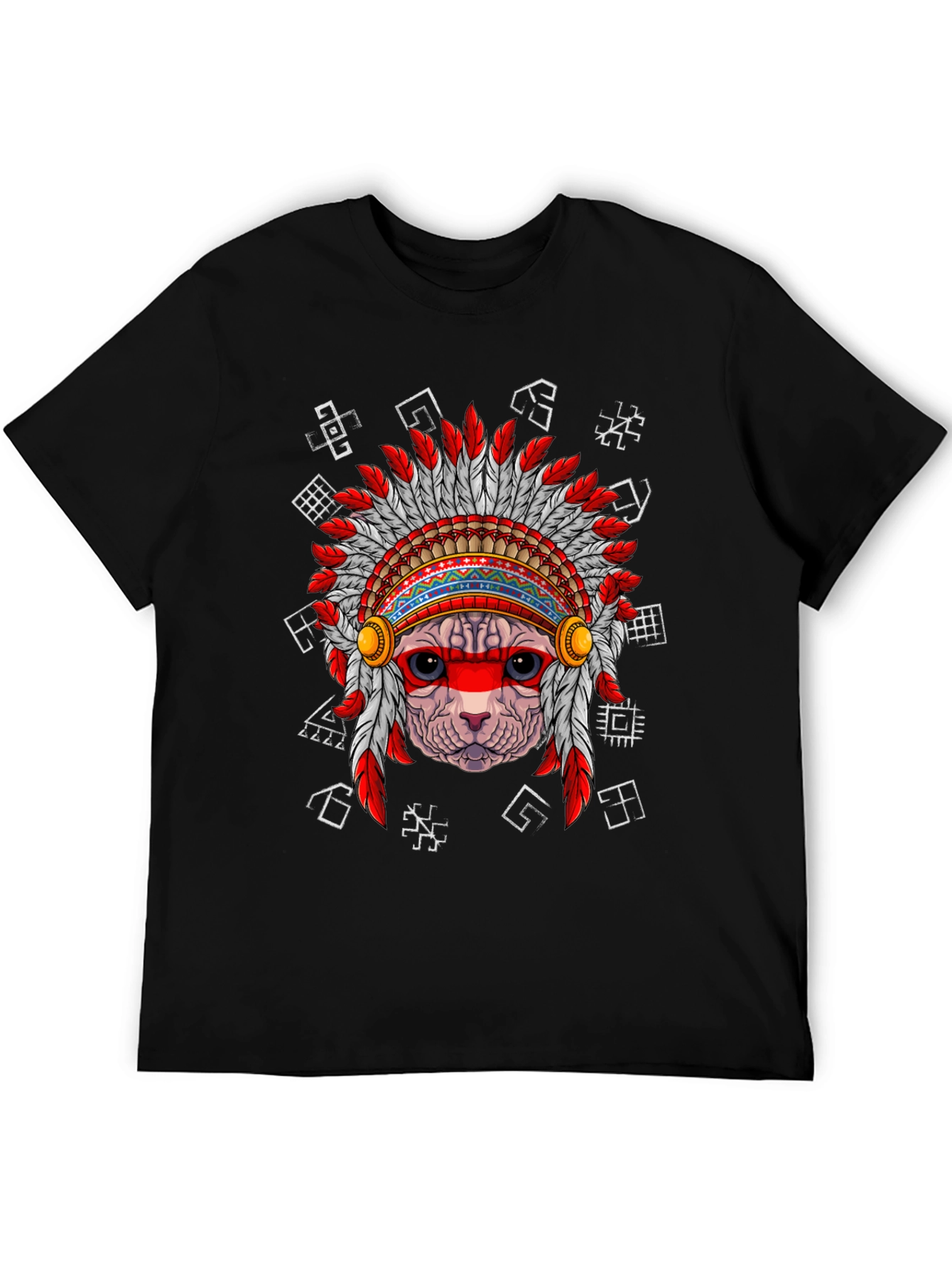 Black Native American Cat T-Shirt, Unique Graphic Tee view 5