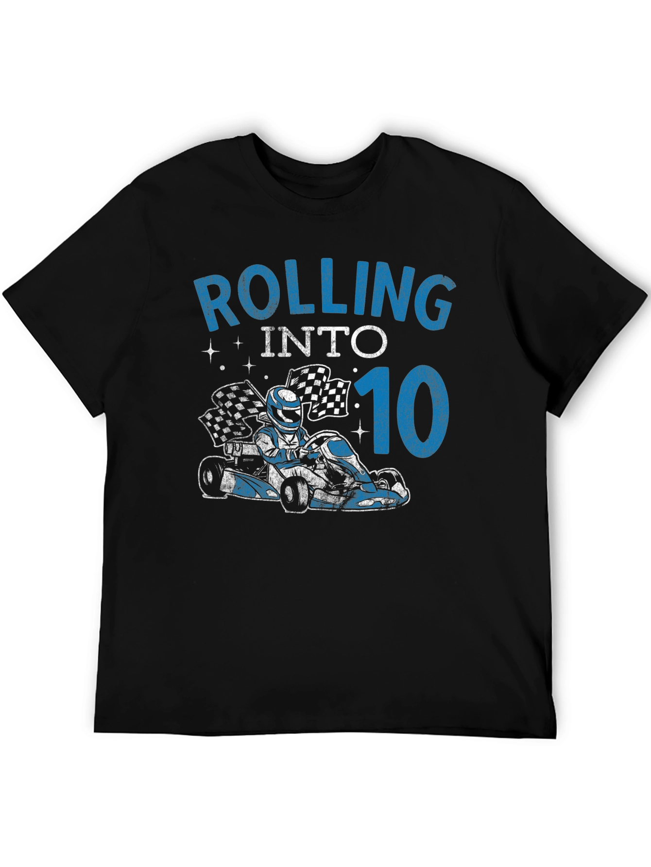 Black Rolling Into 10 Birthday T-Shirt Go Kart Racing Tee view 5