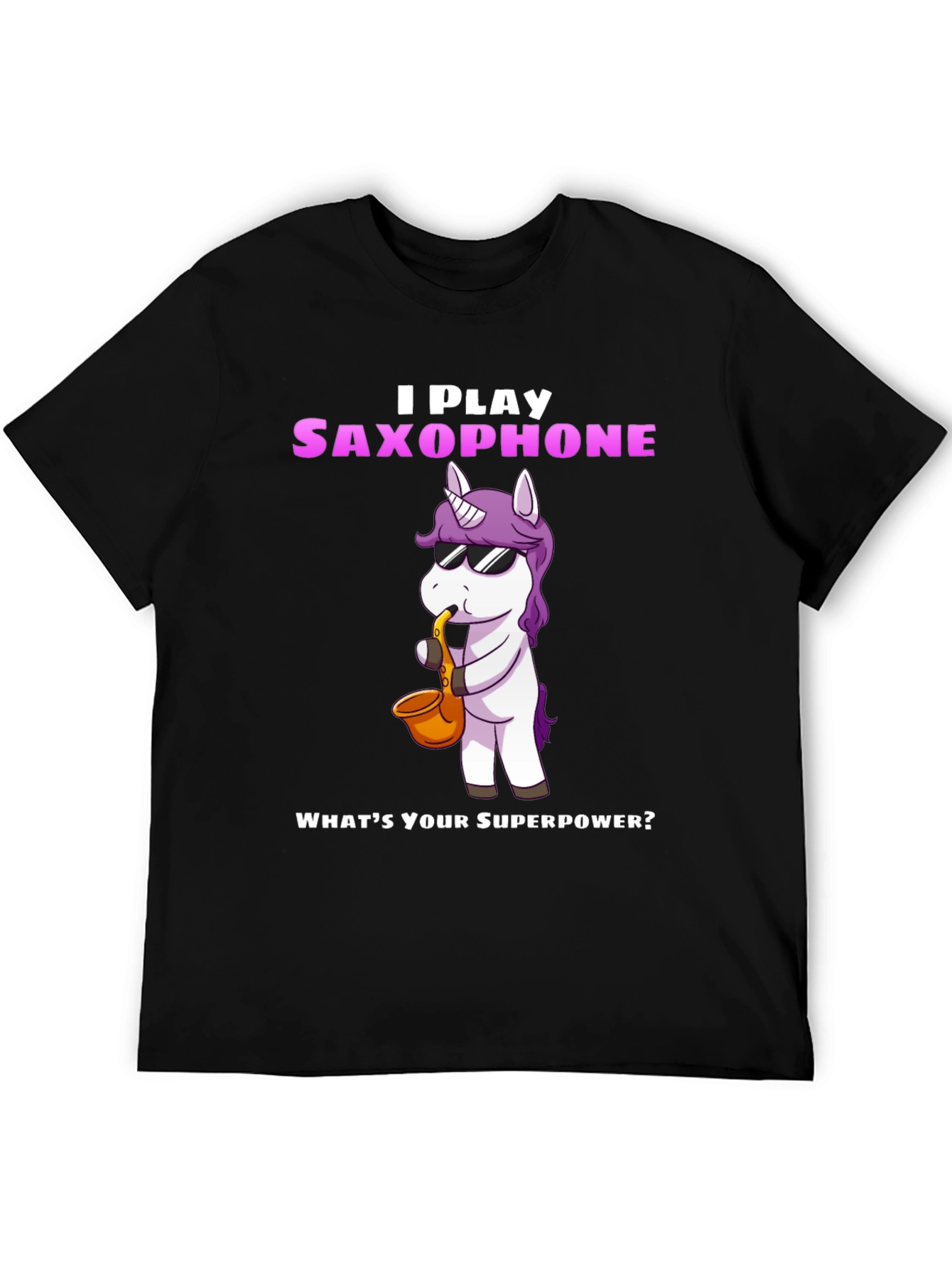Black Saxophone Playing Unicorn Graphic Tee view 5
