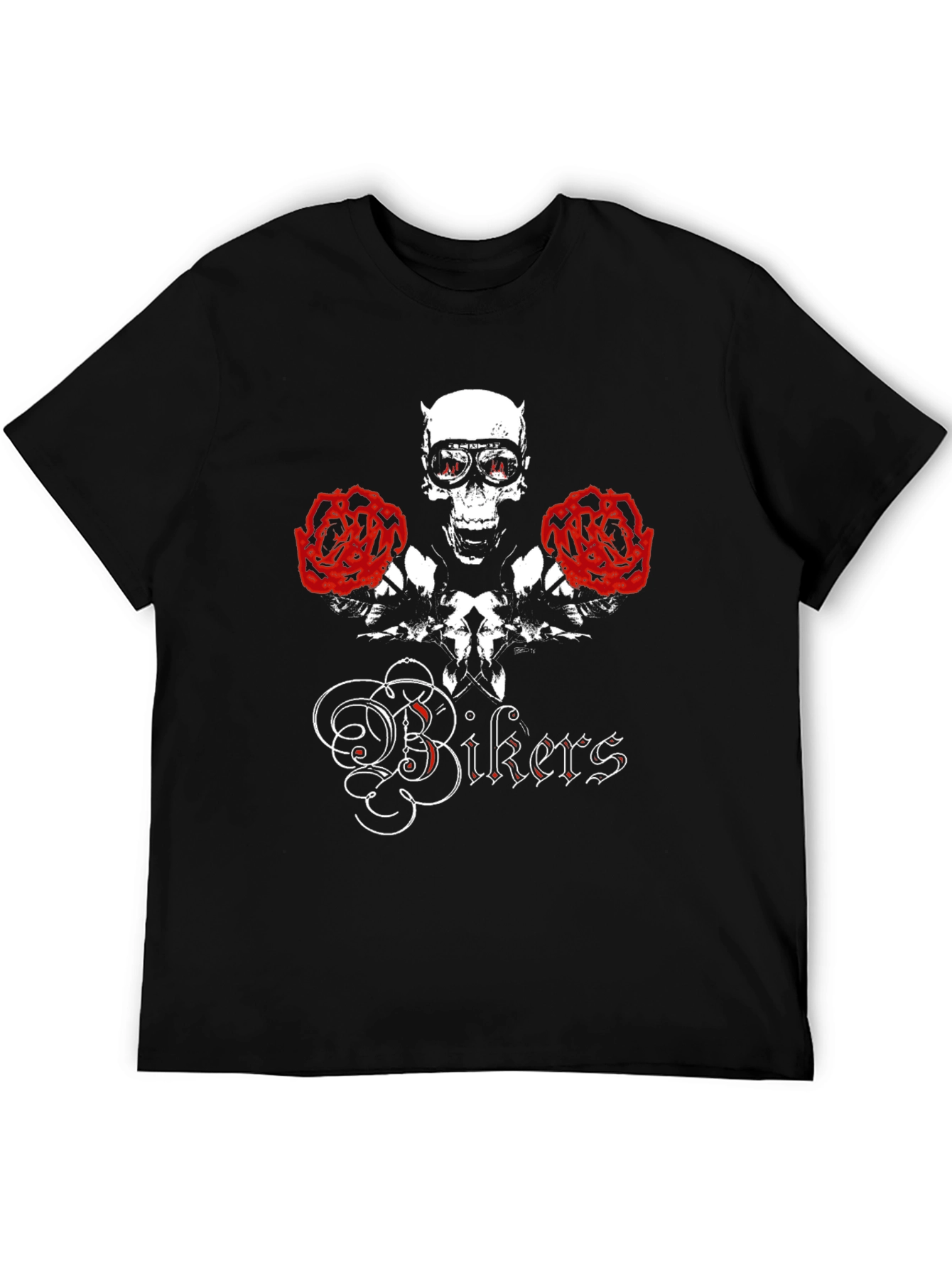 Black Skull & Roses "Bikers" Graphic T-Shirt view 5