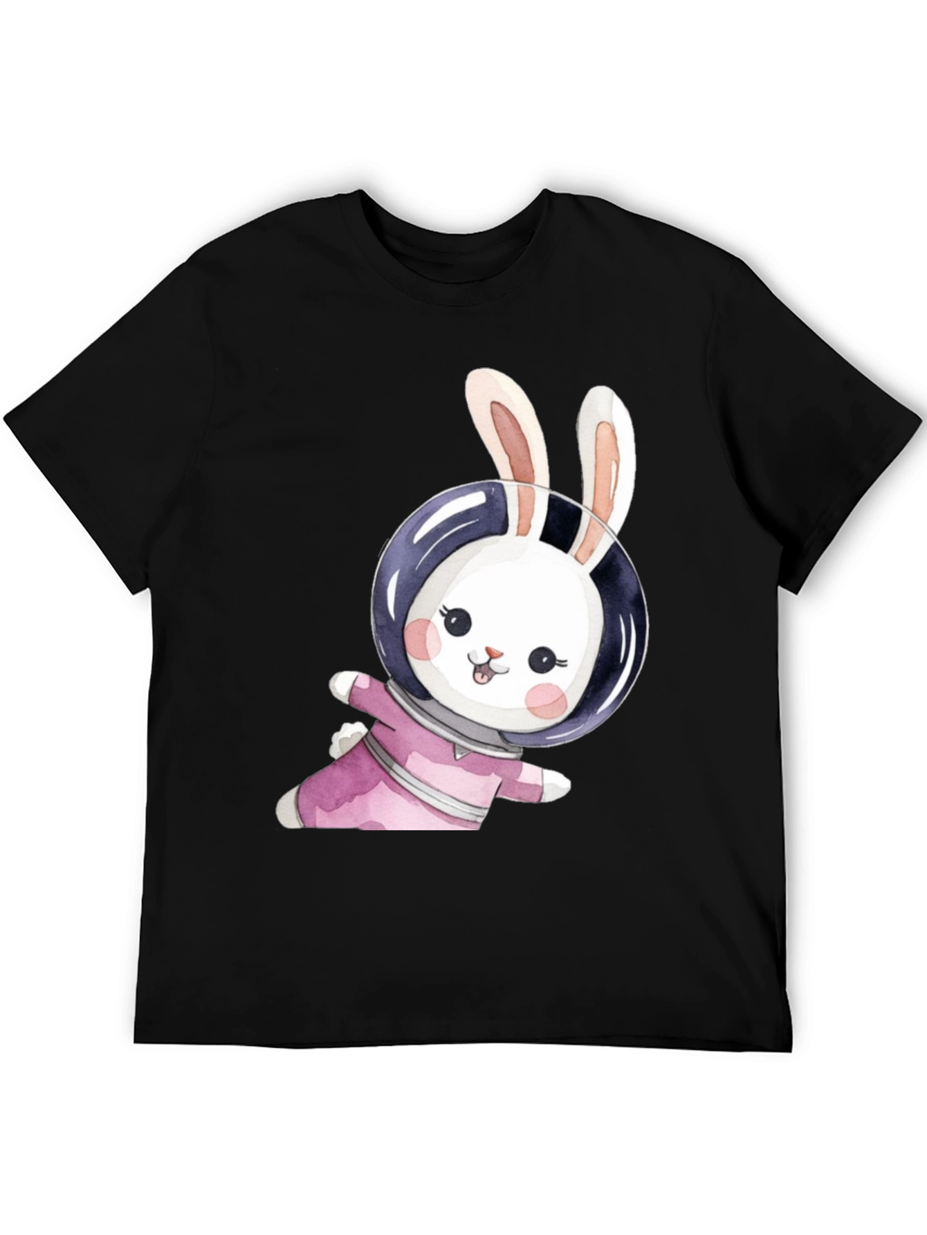 Black Cute Bunny Astronaut Black T-Shirt view 5