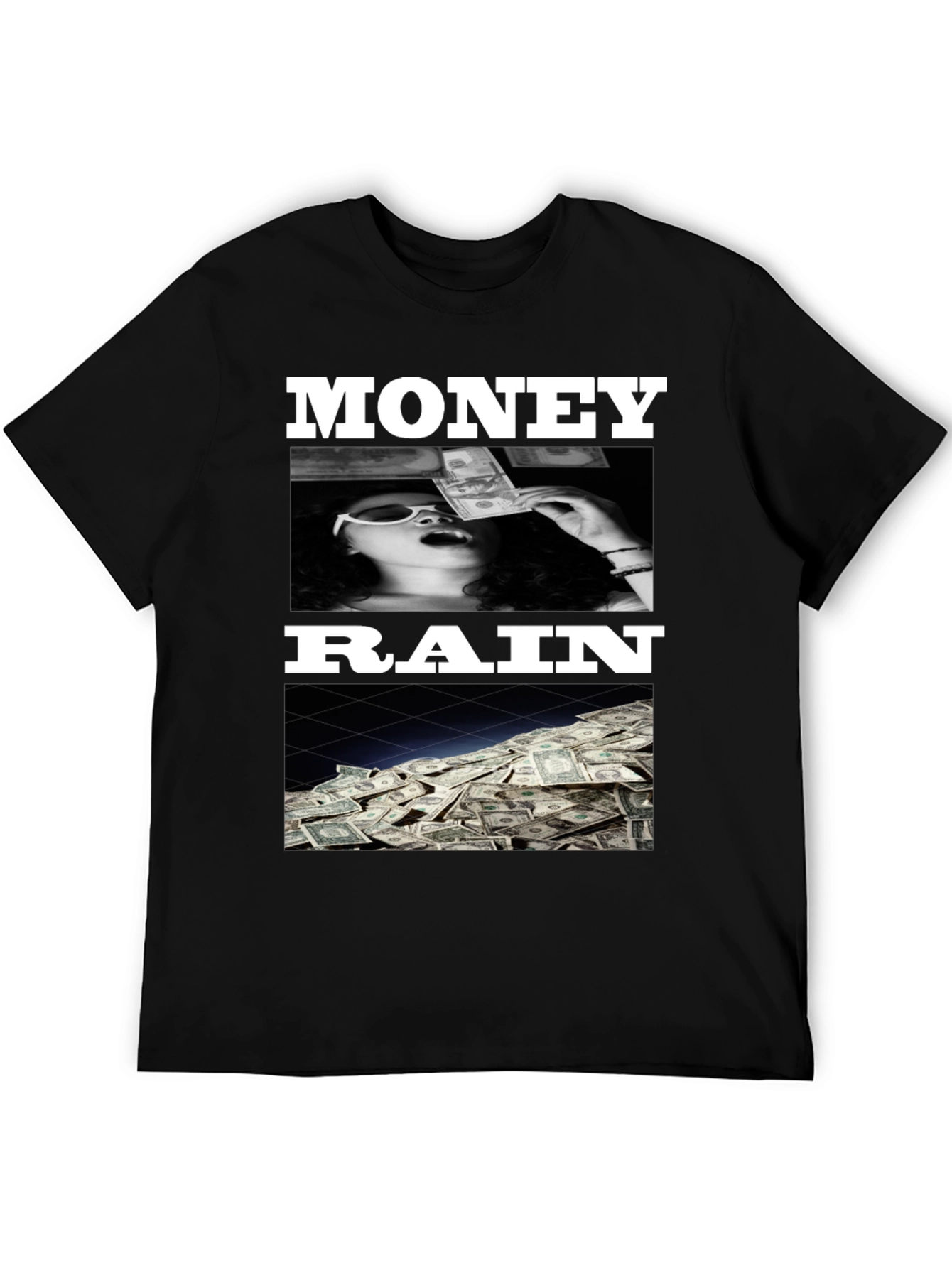 Black Money Rain Graphic Tee - Trendy Black T-Shirt view 5