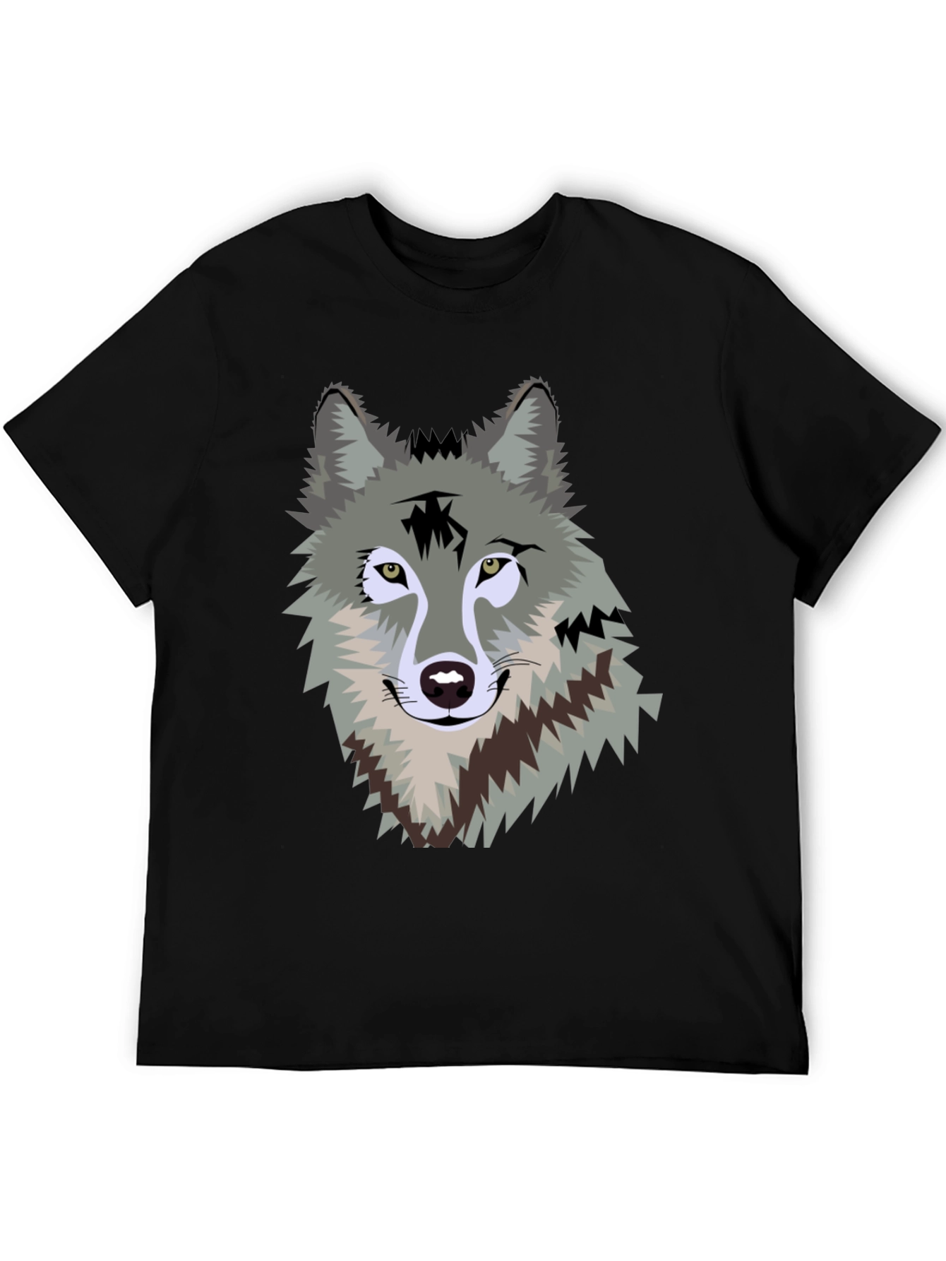 Black Men's Black T-Shirt with Wolf Graphic view 5