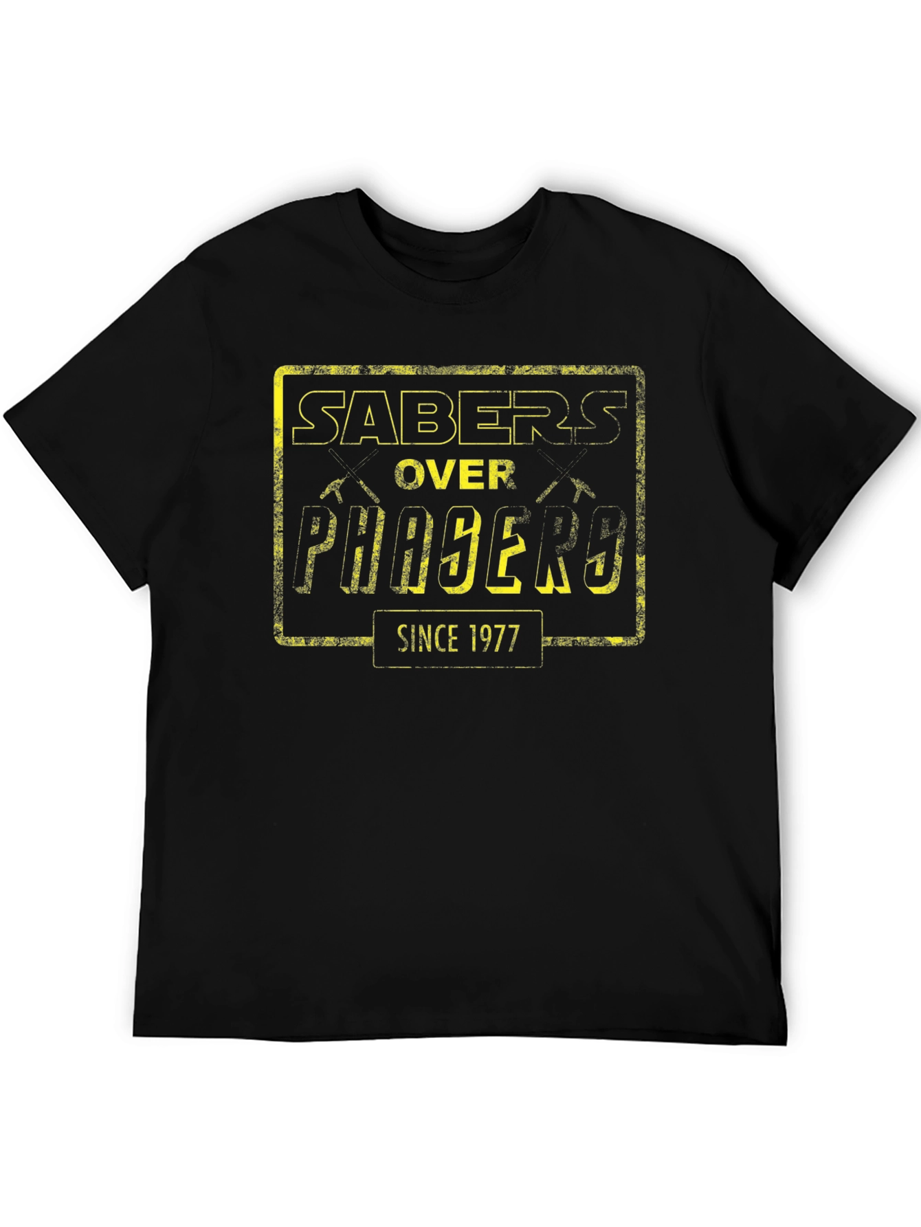 Black Sabers Over Phasers Since 1977 Black T-Shirt view 5