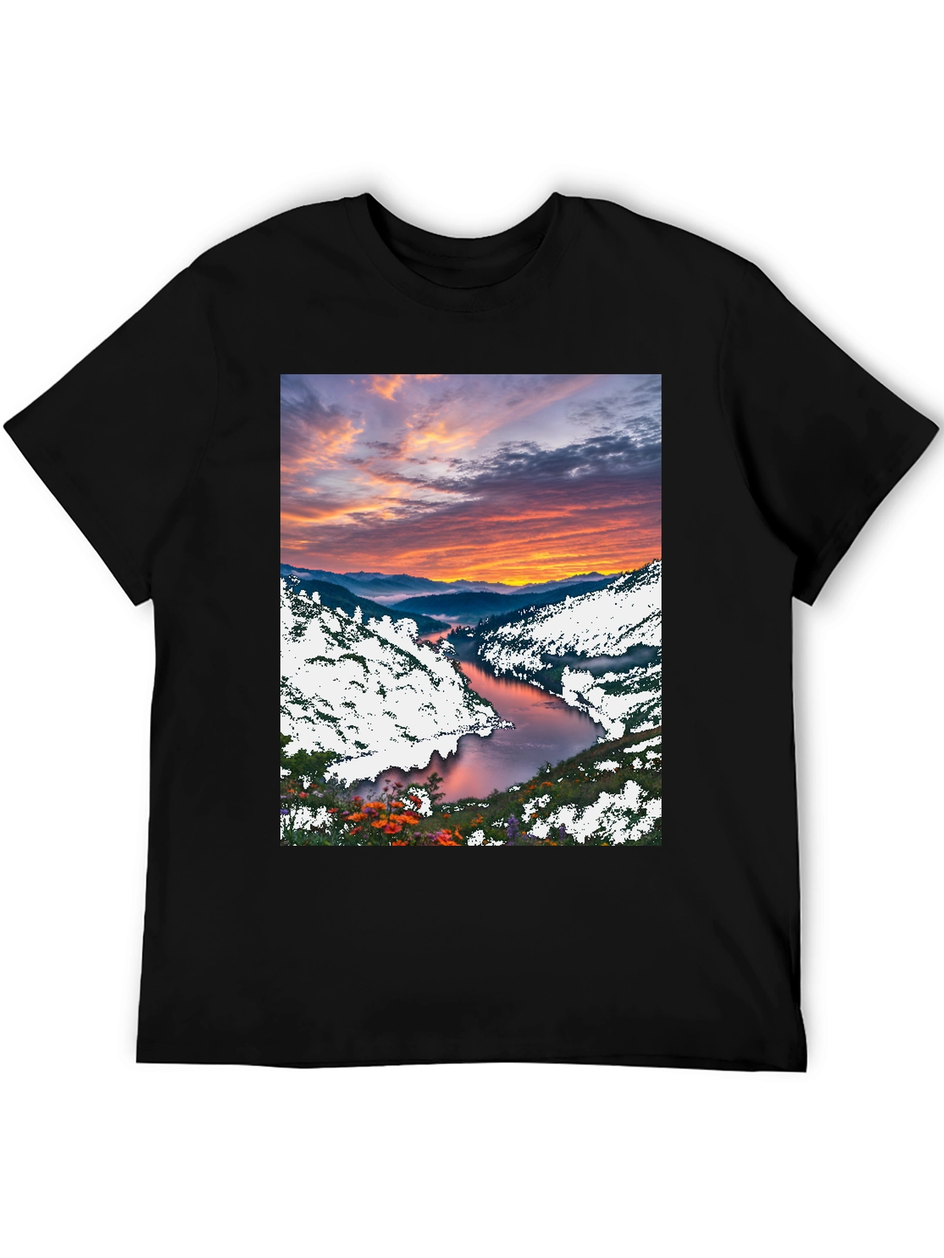 Black Scenic River Sunset T-Shirt view 5