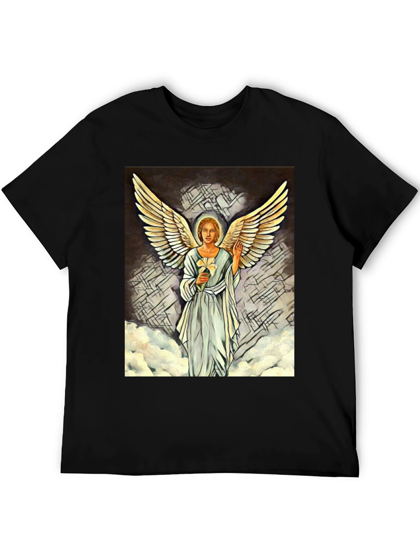 Black Angel Wings Graphic Print Black T-Shirt view 5