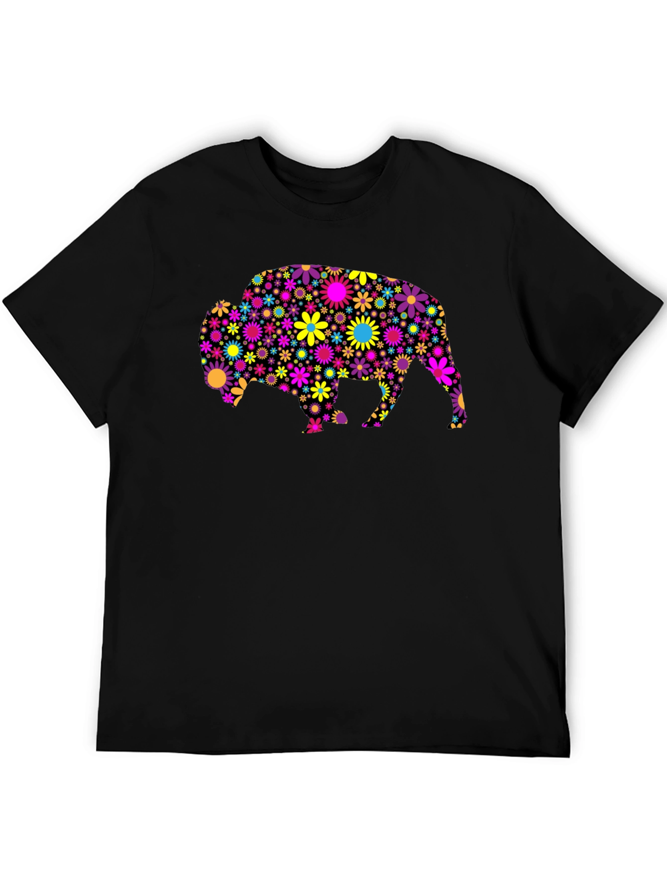 Black Floral Bison Graphic Tee - Trendy Men's T-Shirt view 5