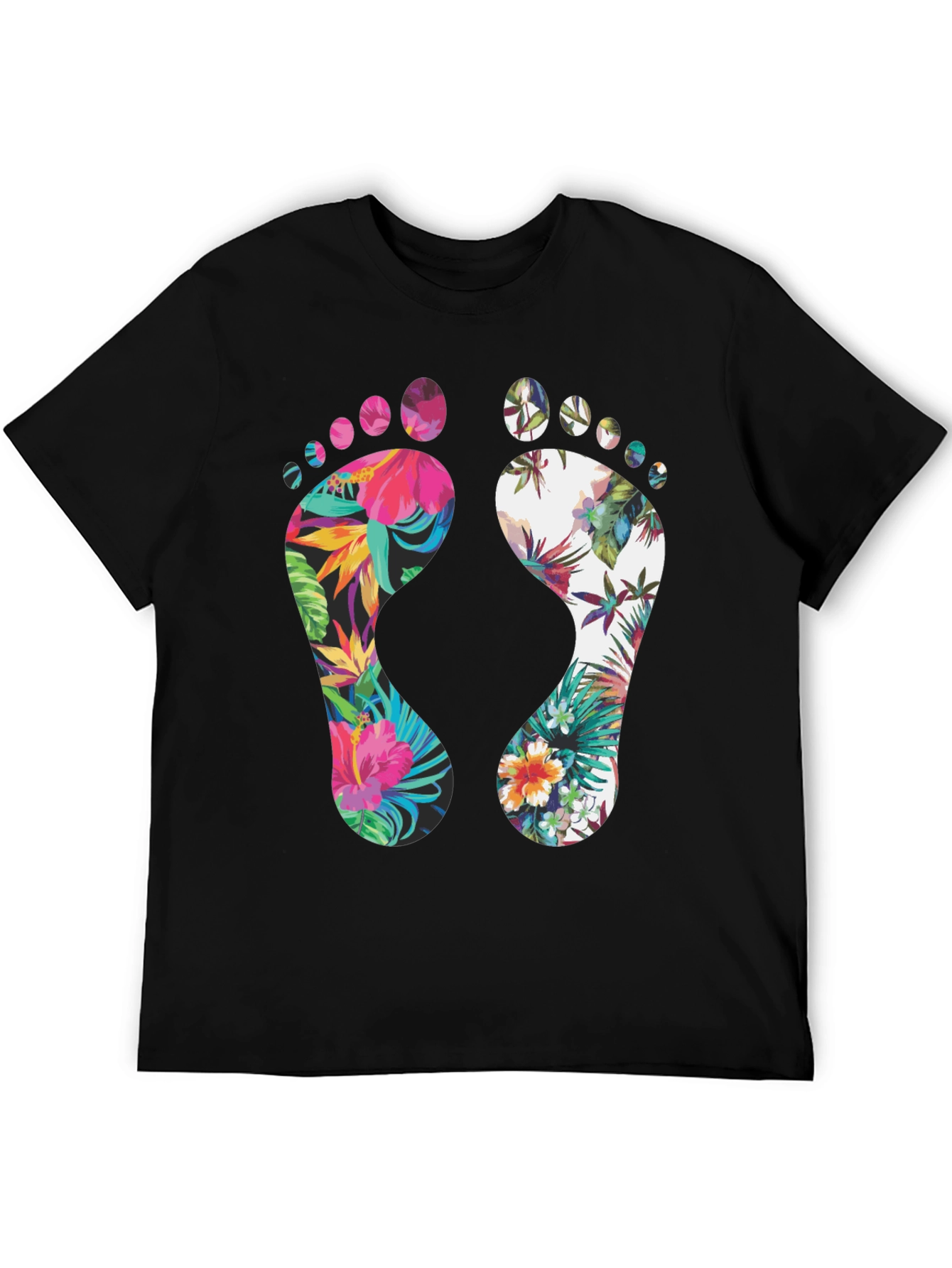 Black Tropical Floral Footprint T-Shirt view 5