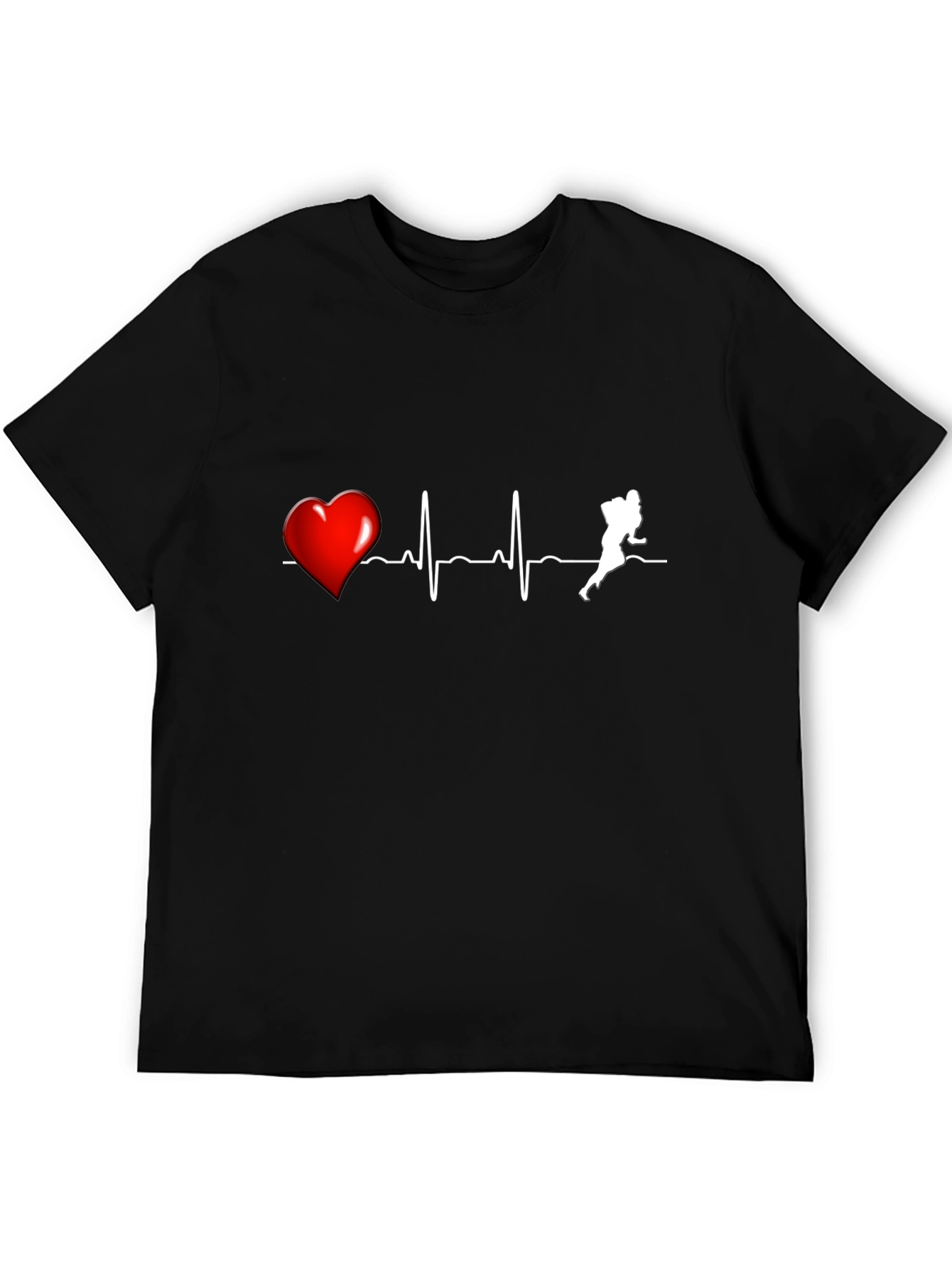 Black Football Heartbeat T-Shirt view 5