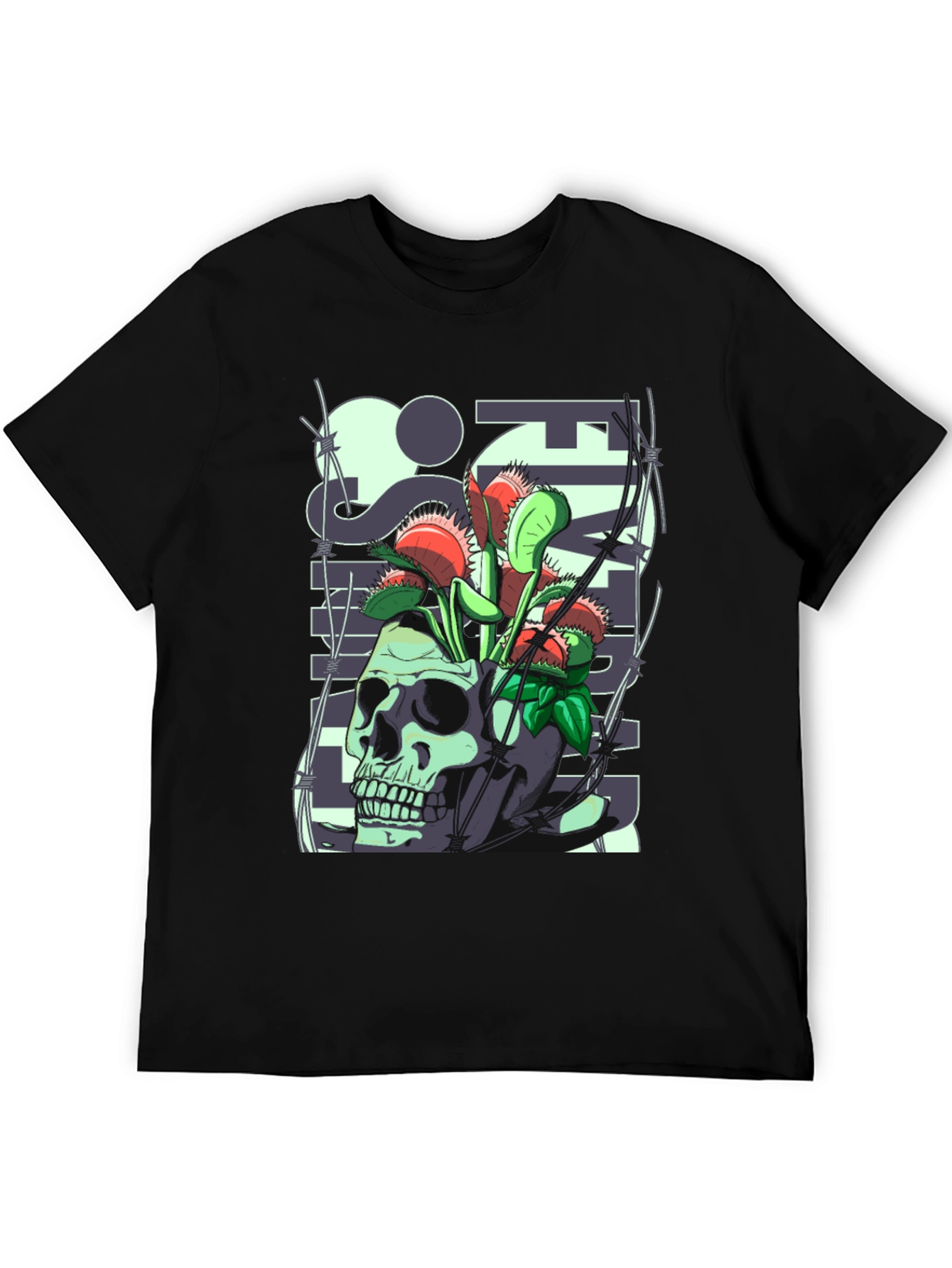 Black Skull & Venus Flytrap Graphic Tee - Unique Design view 5