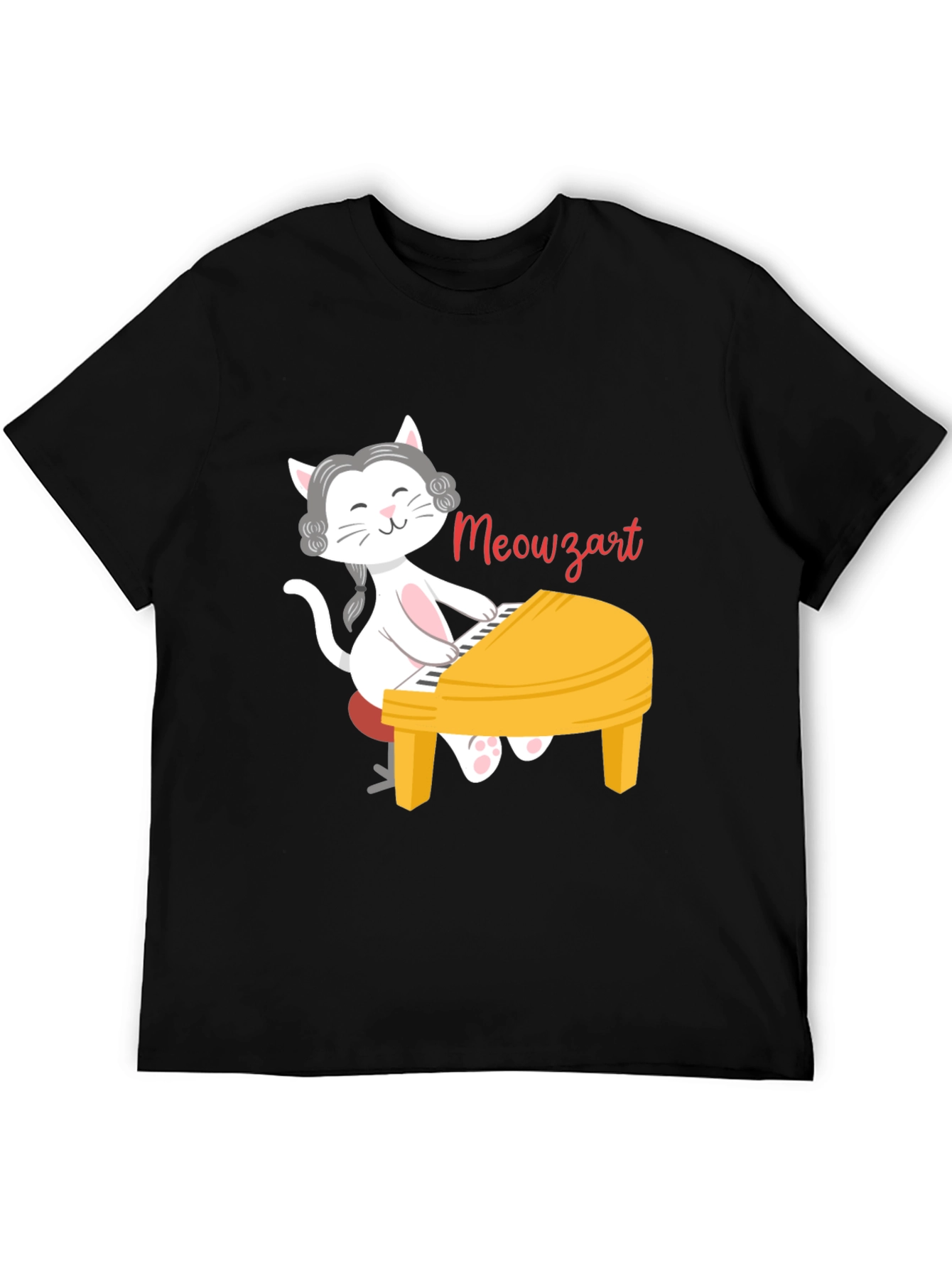 Black Meowzart Cat Playing Piano T-Shirt view 5