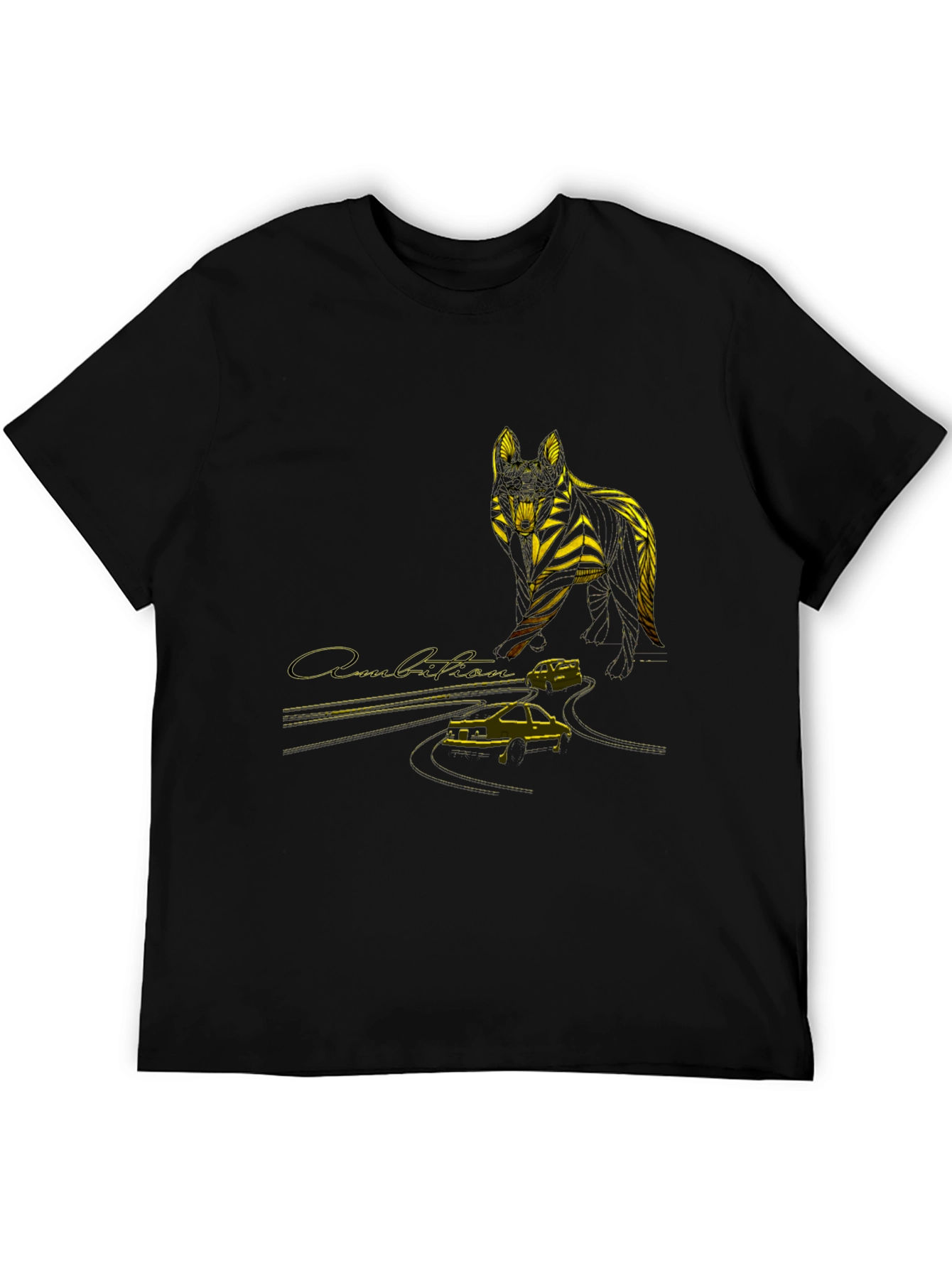 Black Wolf & Car Graphic T-Shirt - Stylish Black Tee view 5