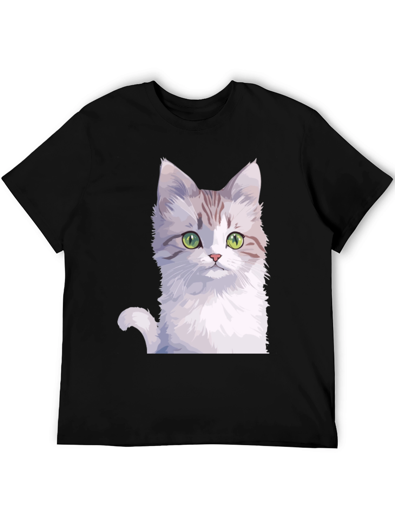 Black Cute Cat Graphic Tee - Black Cotton T-Shirt view 5