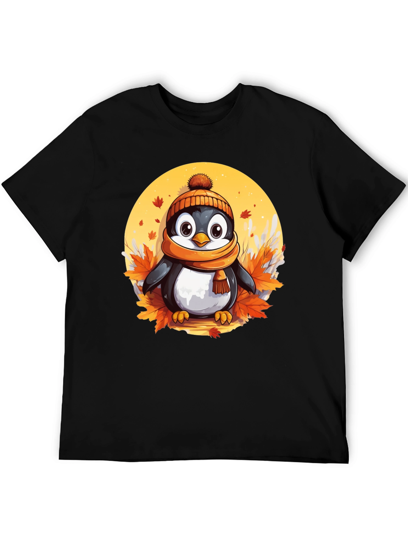 Black Cute Autumn Penguin Graphic Tee view 5