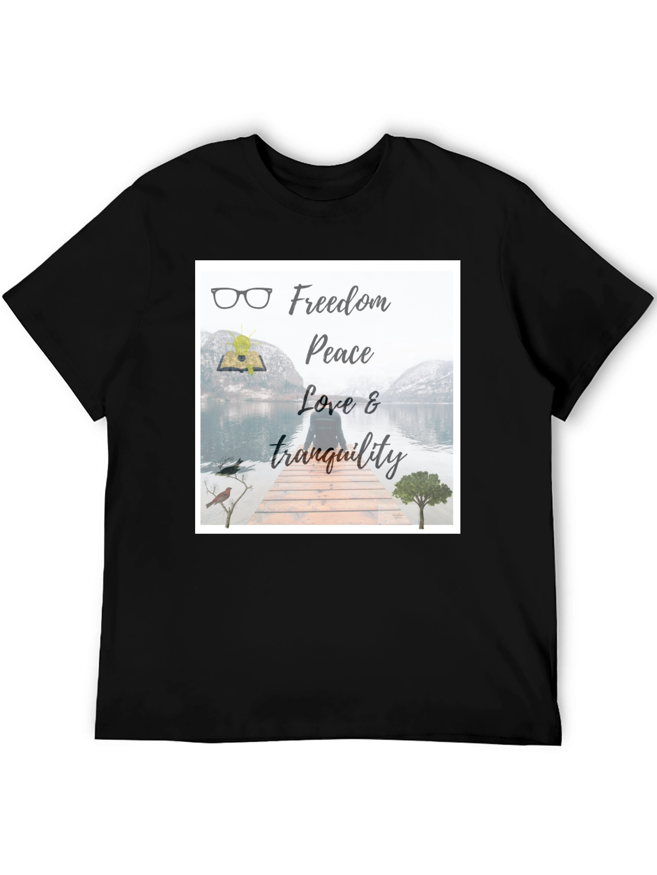 Black Freedom & Peace T-Shirt: Nature Inspired Design view 5