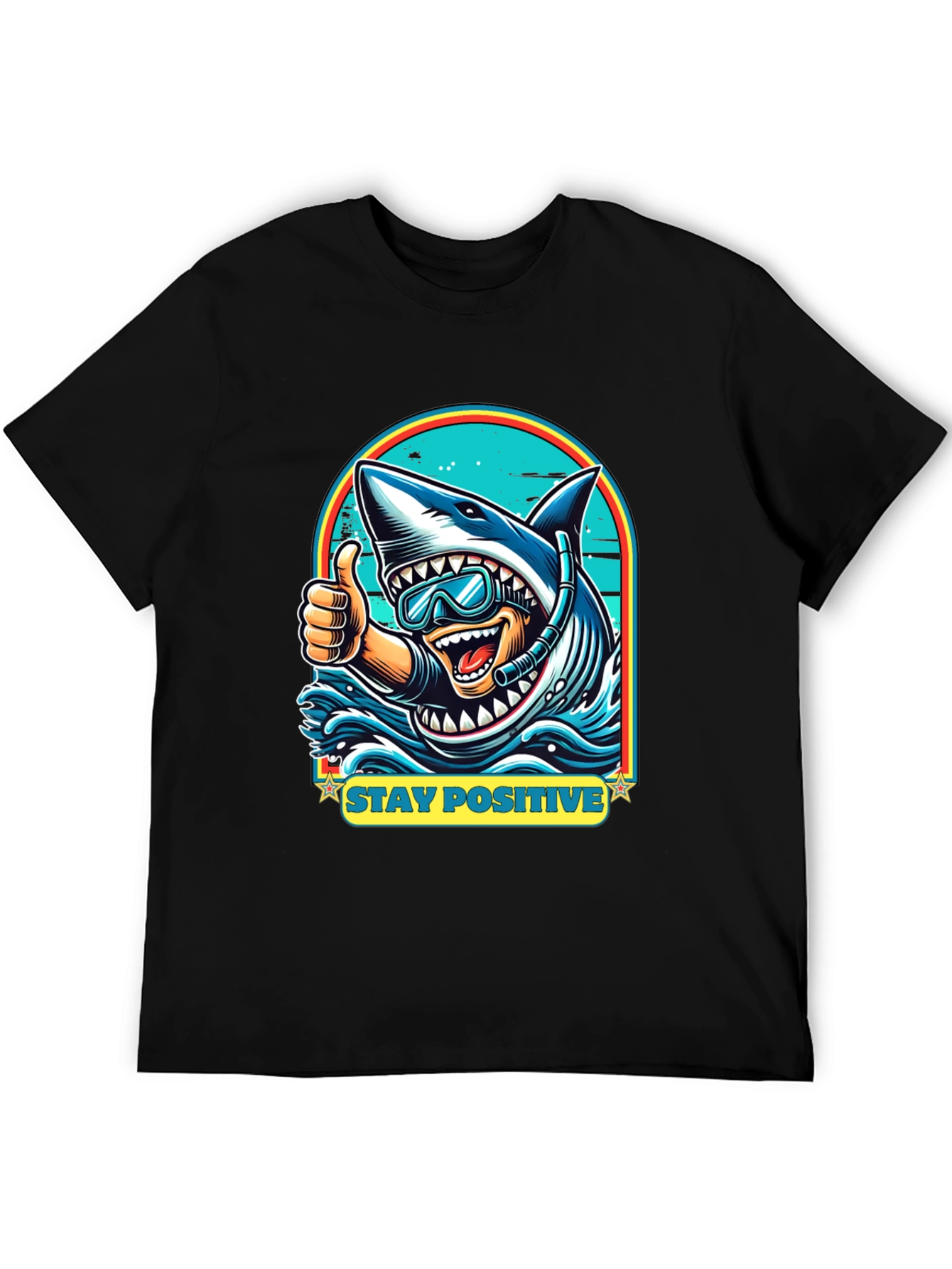 Black Stay Positive Shark Diver Graphic Tee - Black view 5
