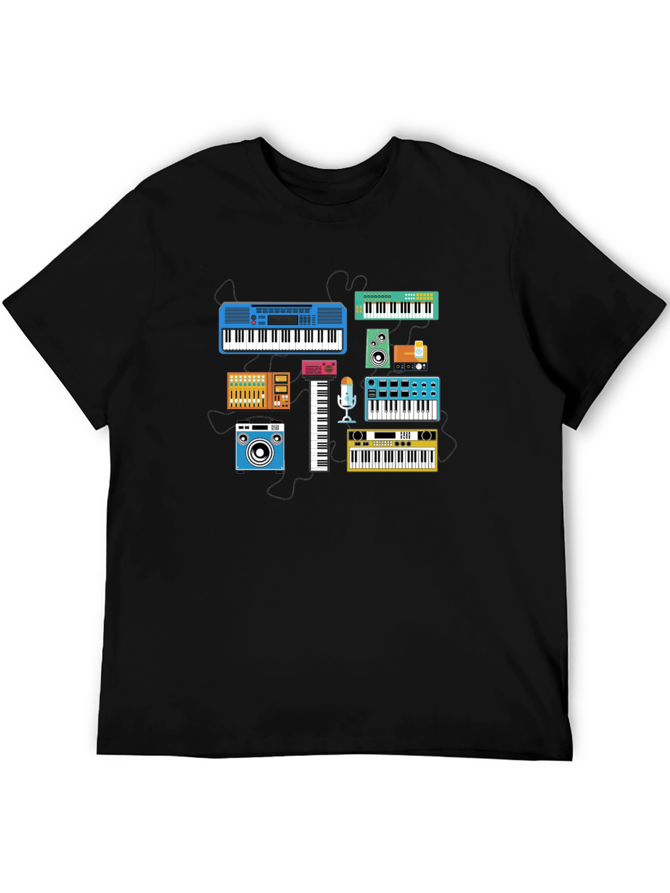 Black Retro Synth Music T-Shirt - Black Cotton Tee view 5