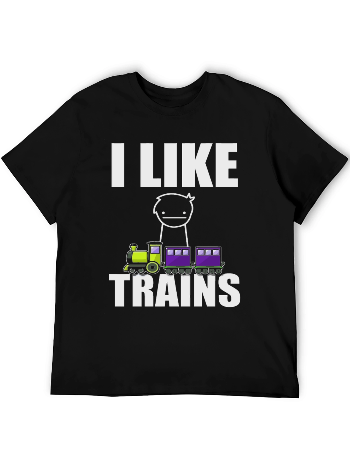 Black I Like Trains Funny Meme T-Shirt view 5