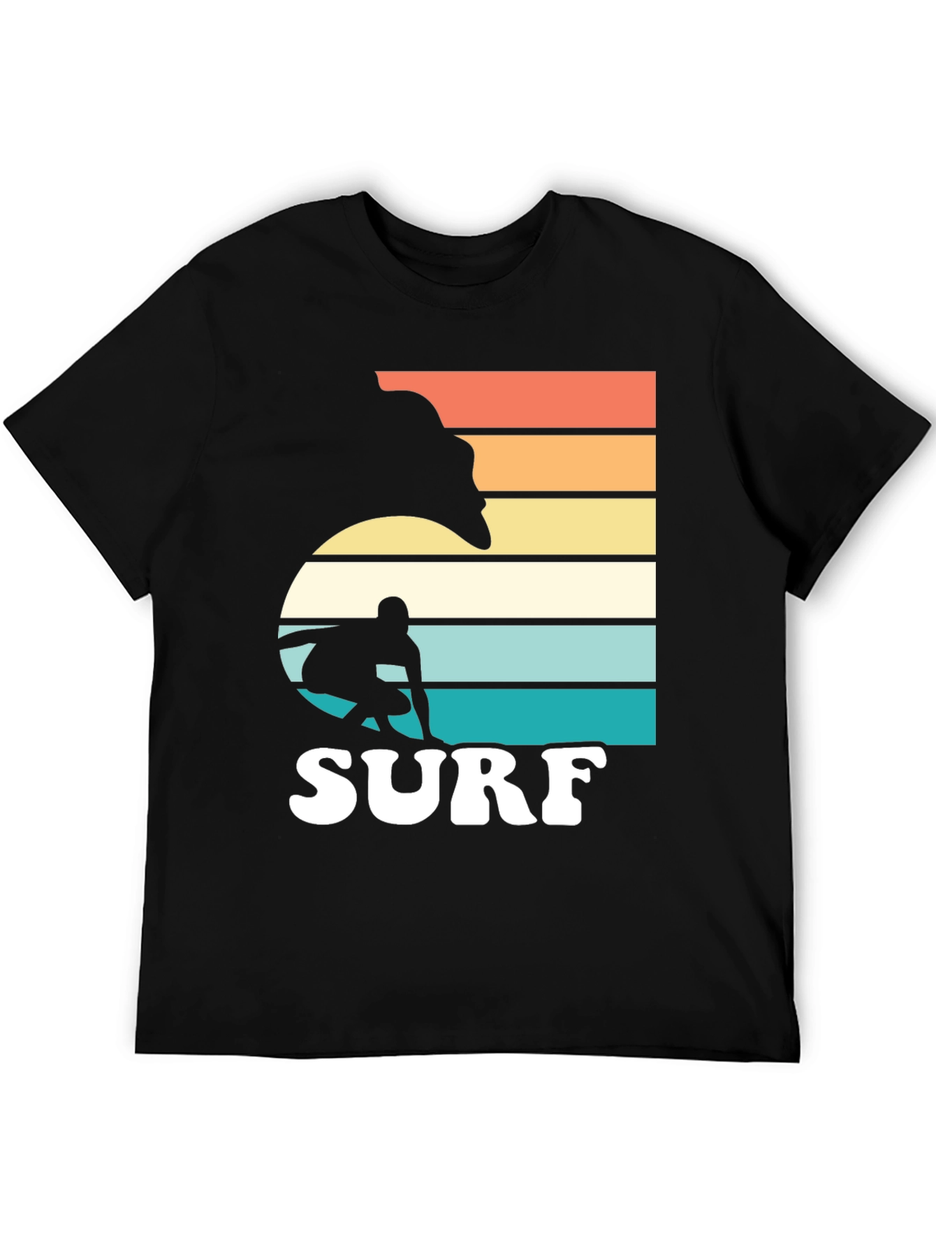 Black Retro Surf Graphic T-Shirt - Surfer Silhouette view 5