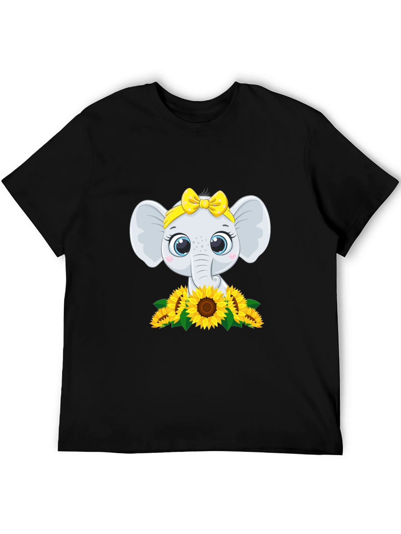 Black Cute Elephant Sunflower Graphic Tee view 5