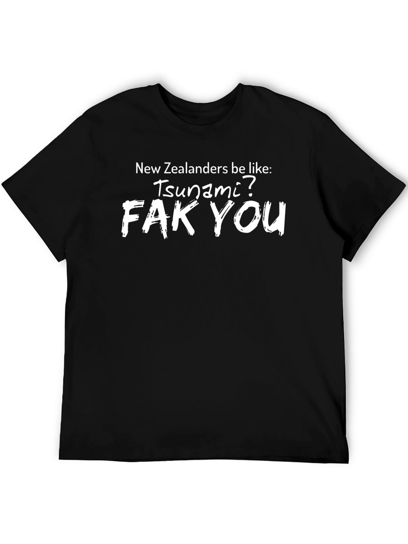 Black Humorous "Fak You Tsunami" Black Graphic T-Shirt view 5