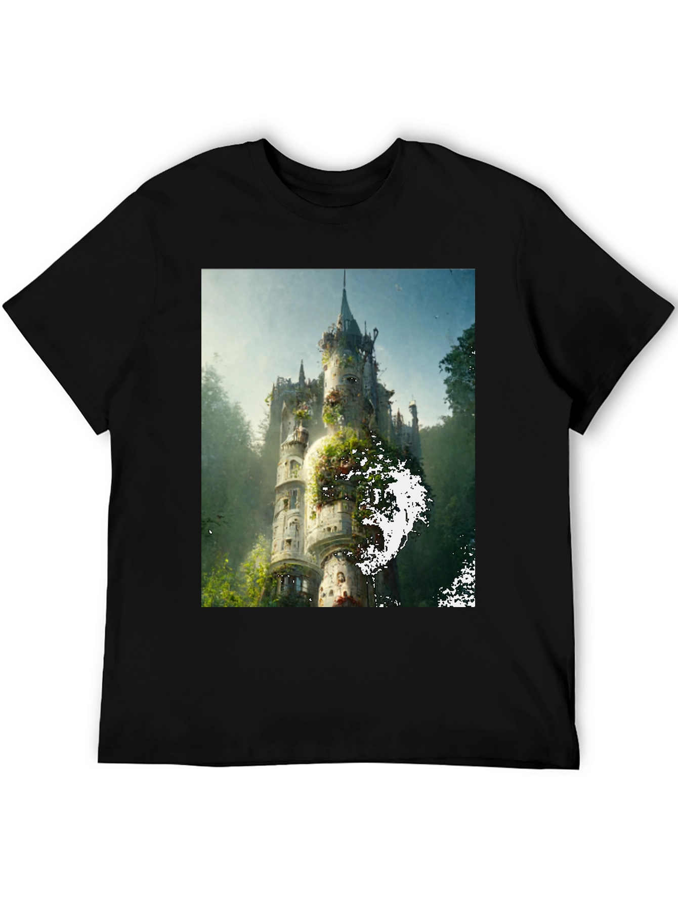 Black Enchanted Castle Graphic Tee - Black Cotton Comfort view 5