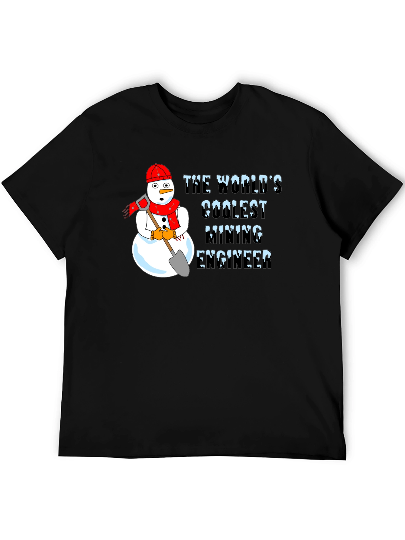 Black Coolest Mining Engineer Snowman Graphic T-Shirt view 5