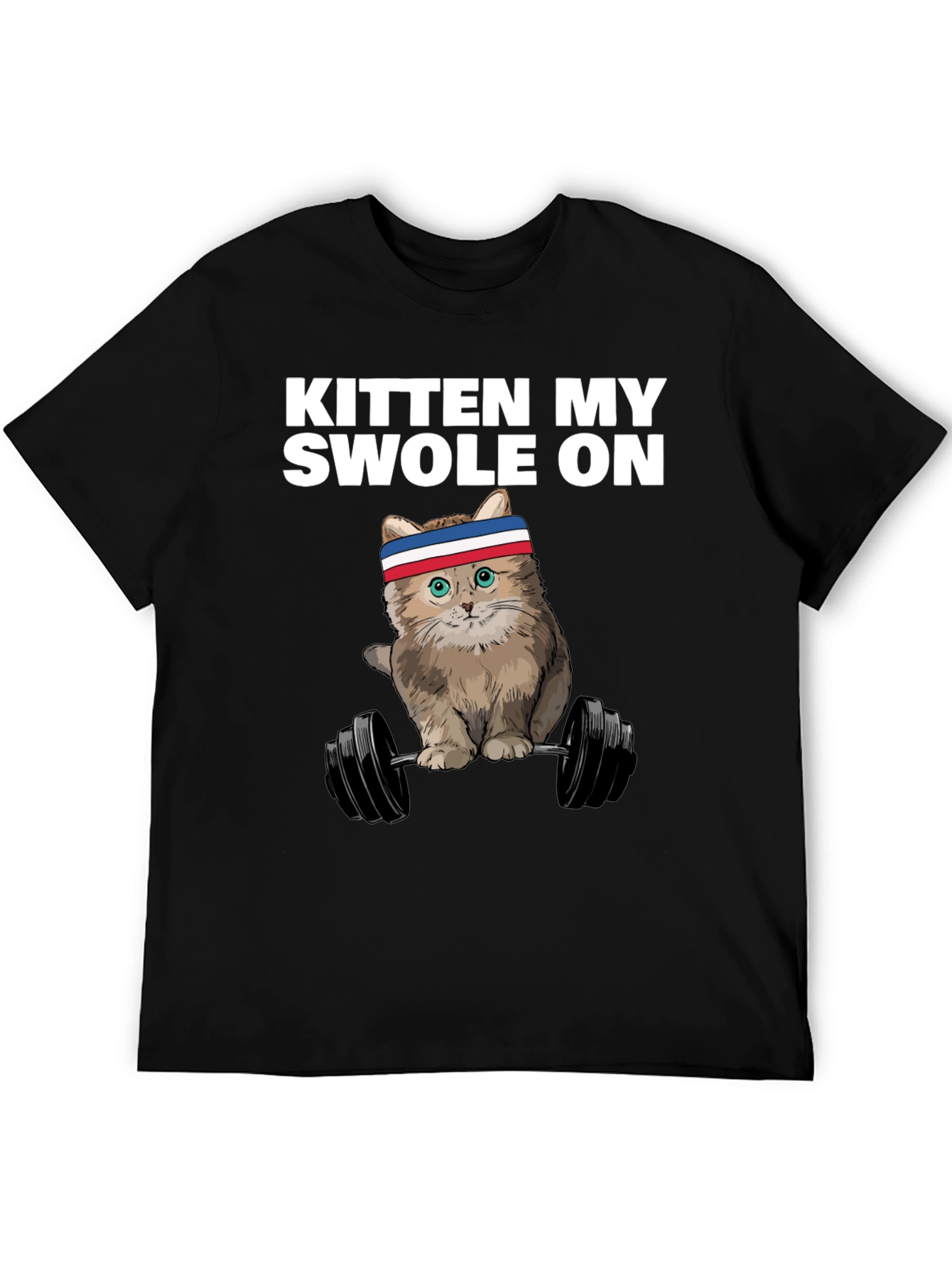 Black Kitten My Swole On T-Shirt - Weightlifting Cat view 5