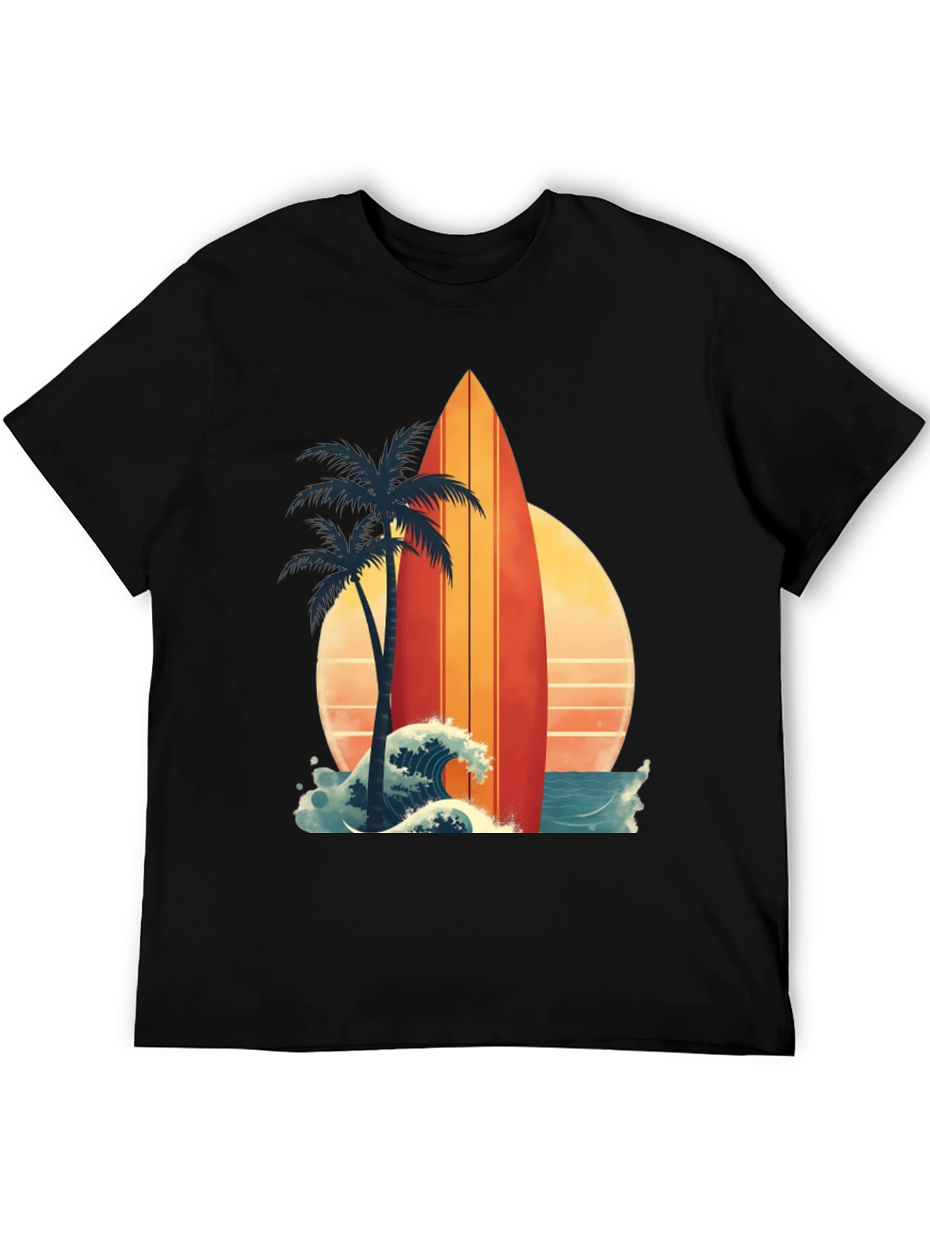 Black Retro Surfboard Palm Tee - Beach Vibes view 5