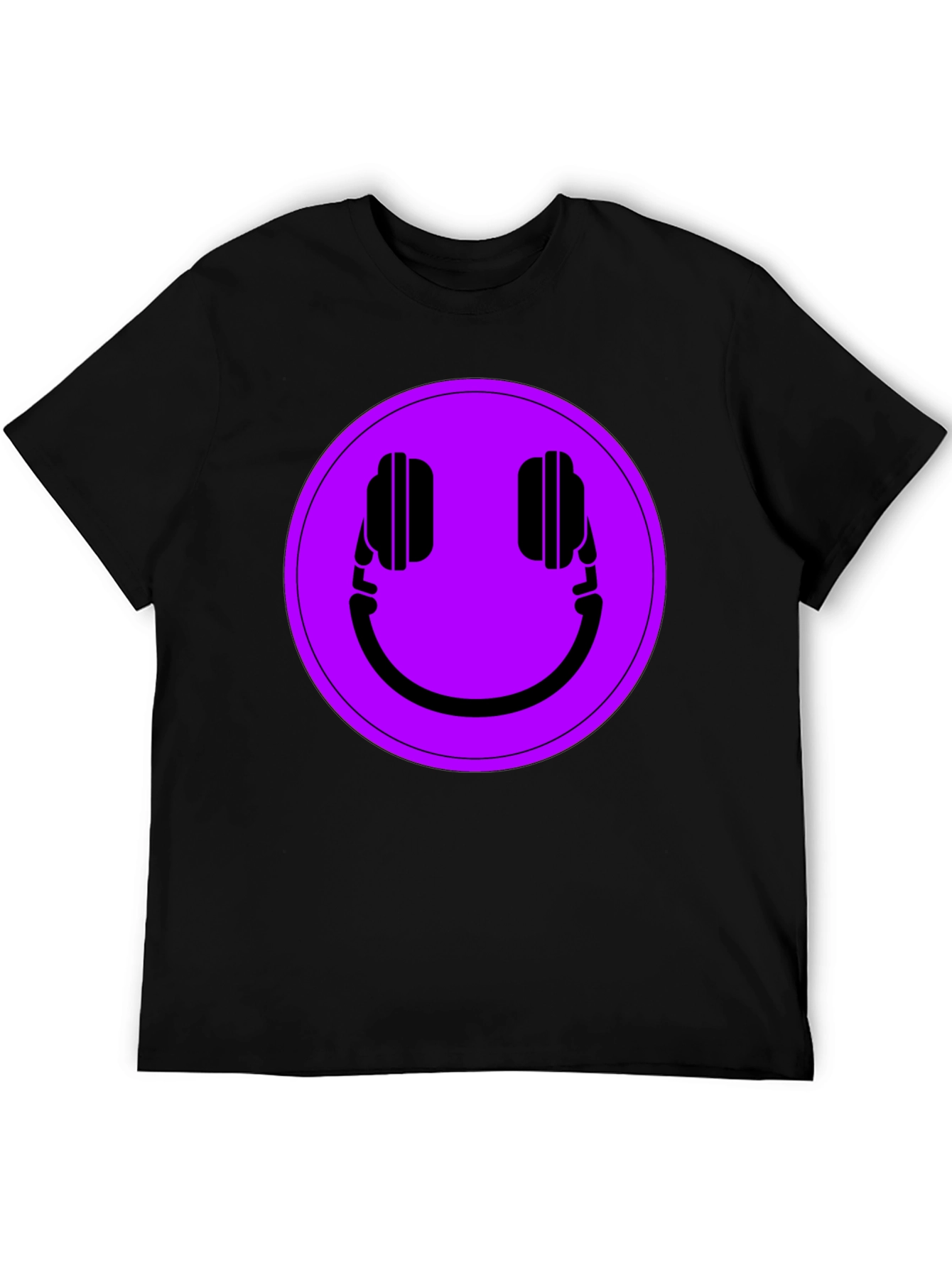 Black Headphone Smiley T-Shirt - Black Casual Tee view 5