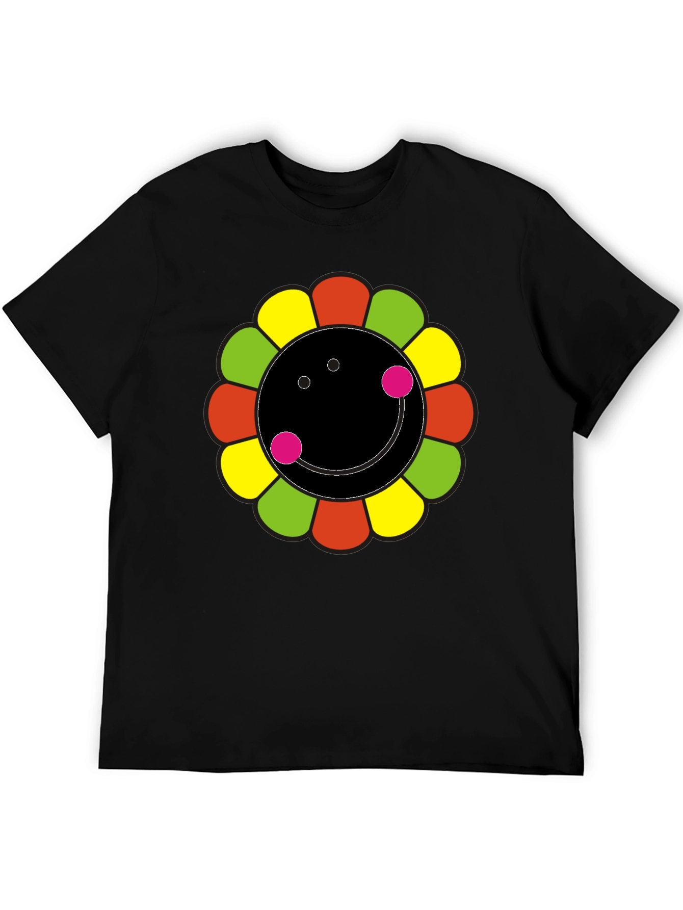 Black Funky Flower Smiley Black T-Shirt view 5