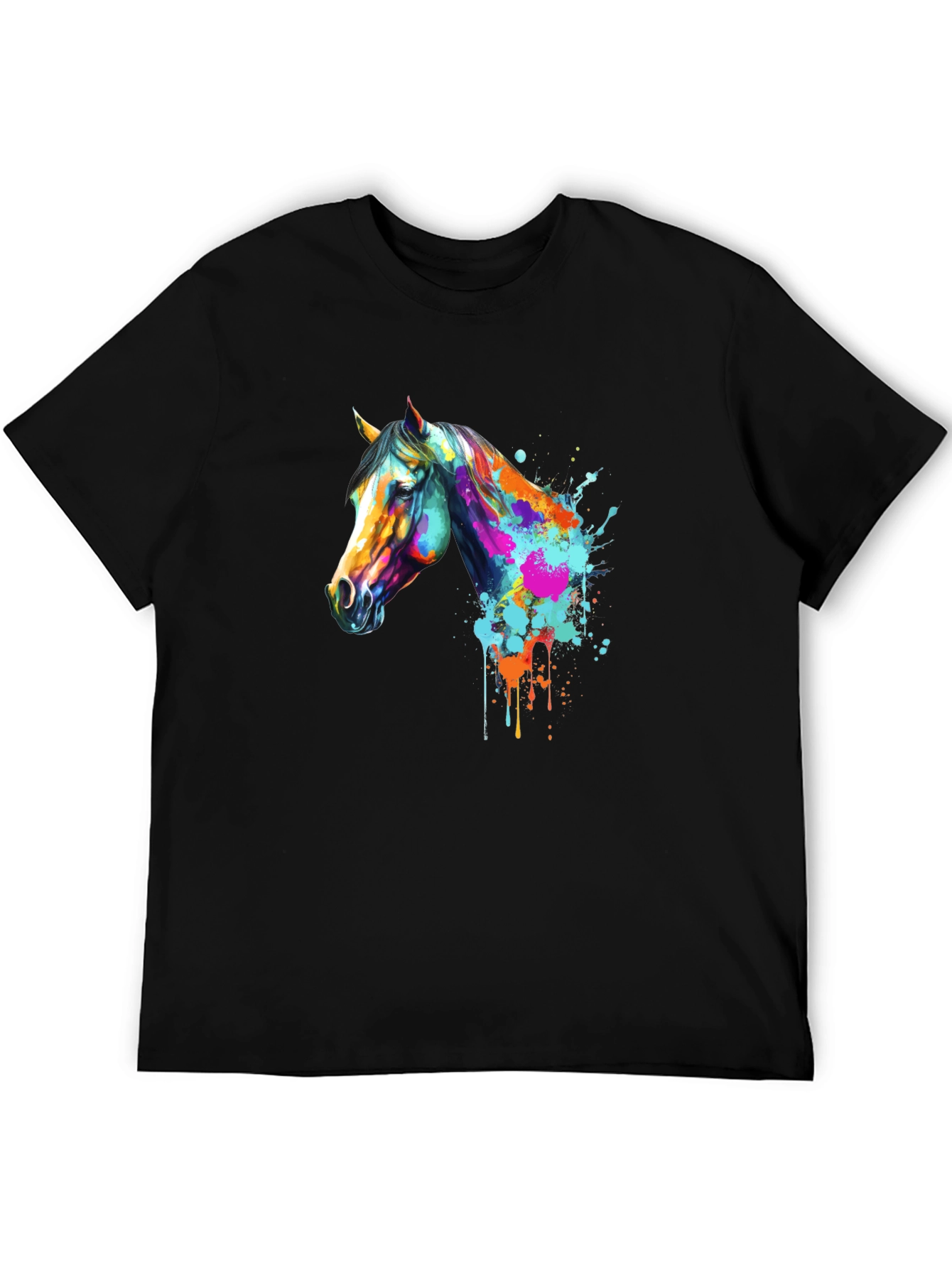 Black Abstract Horse Graphic T-Shirt view 5