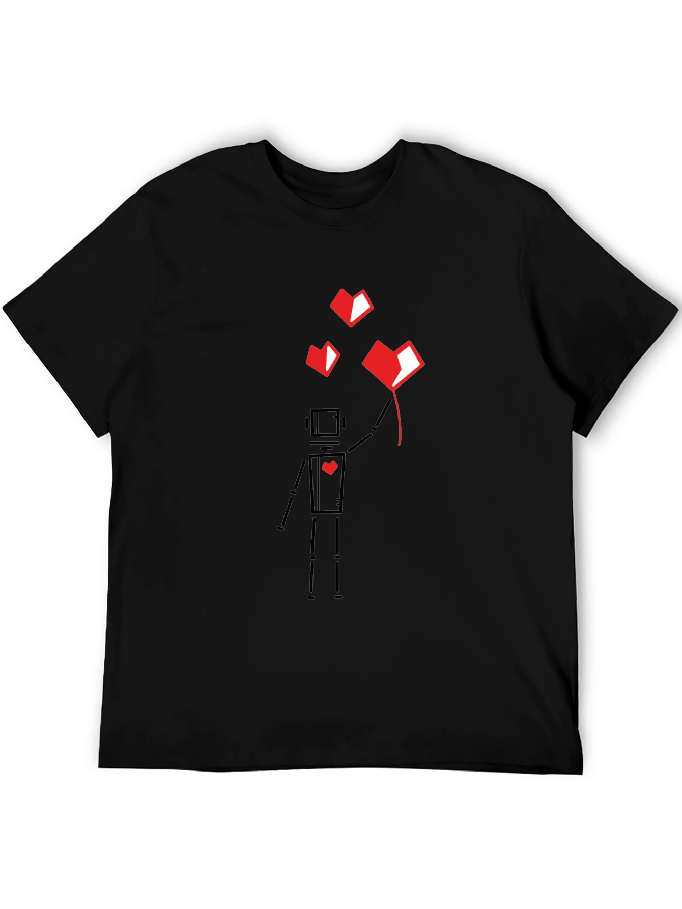 Black Geometric Heart Robot Black T-Shirt view 5