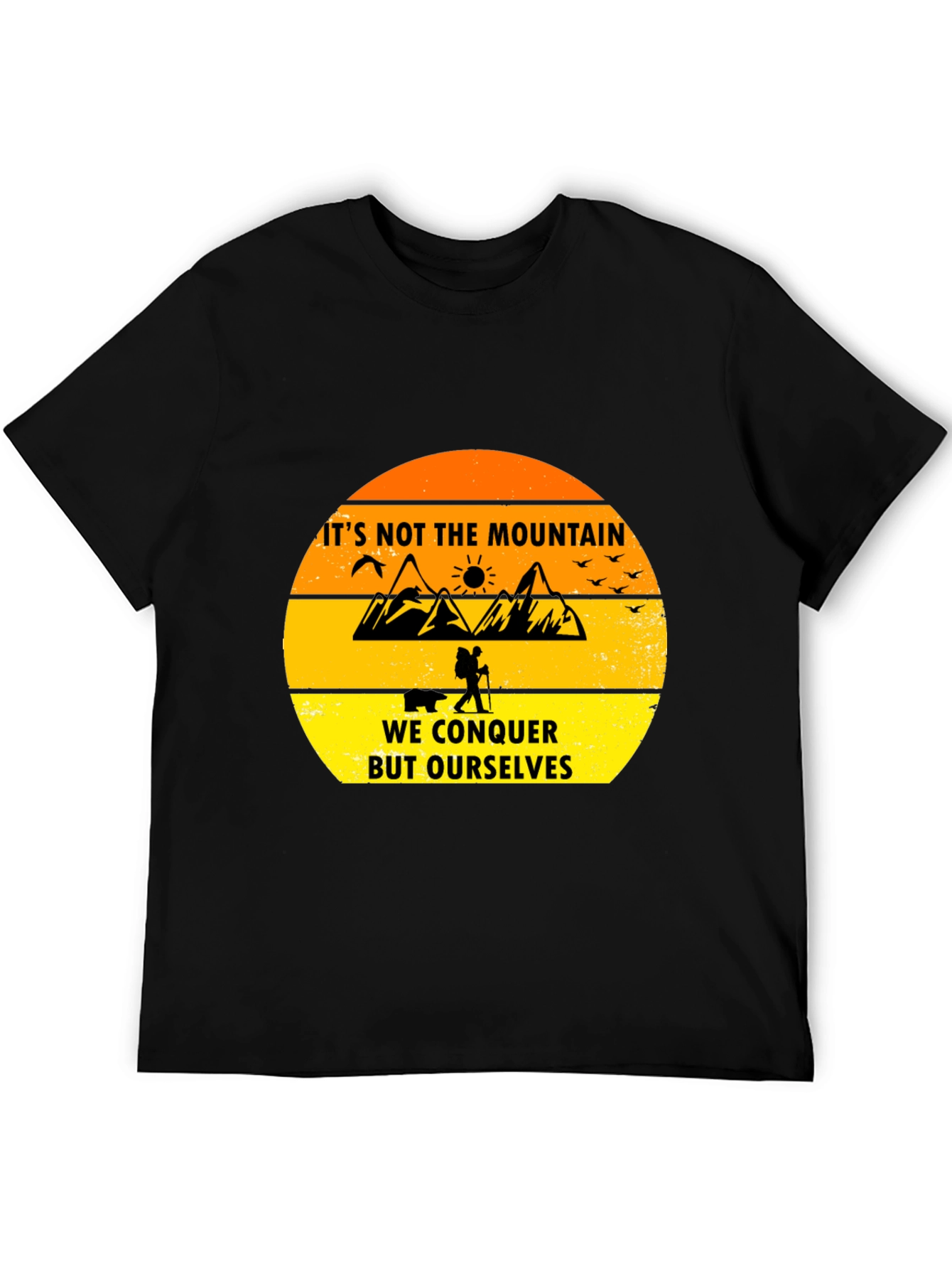 Black Motivational Hiking T-Shirt - Conquer Yourself view 5