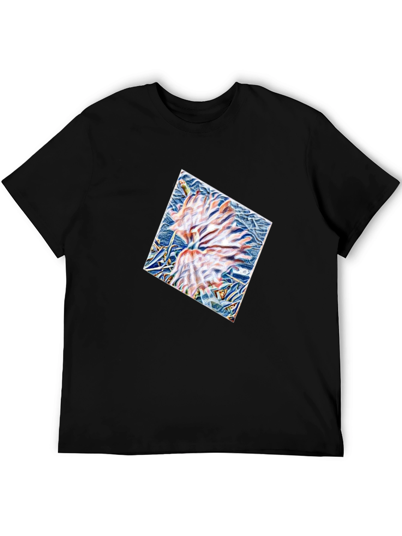 Black Abstract Floral Print Black T-Shirt view 5