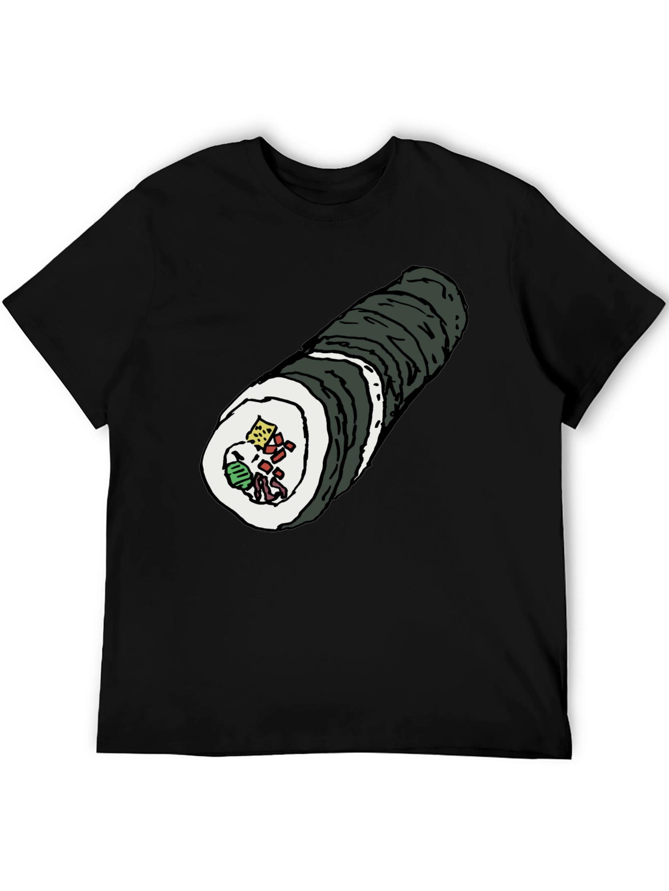 Black Sushi Roll Graphic Tee - Black Cotton T-Shirt view 5