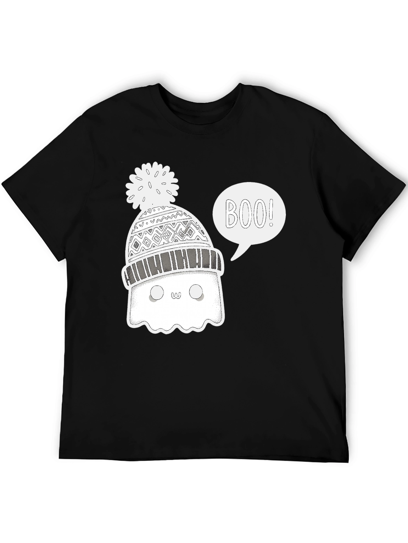 Black Boo Ghost Winter Hat T-Shirt view 5
