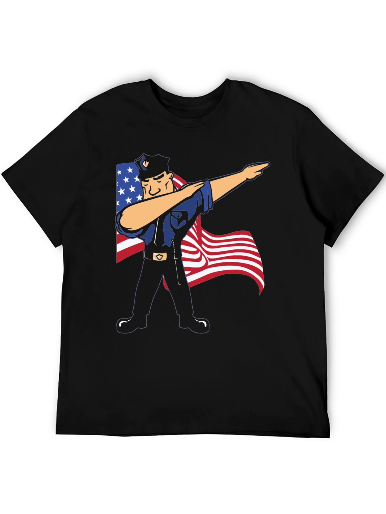 Black Police Officer Dabbing USA Flag Patriotic T-Shirt view 5