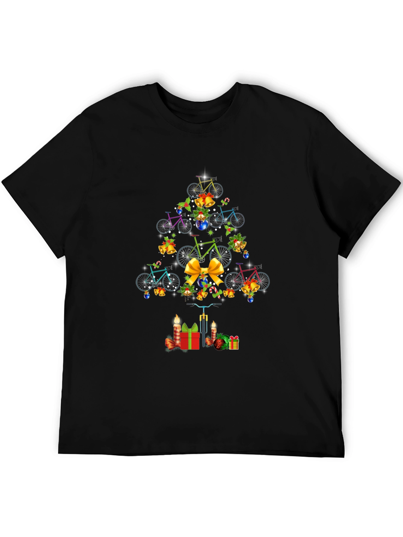 Black Christmas Bicycle Tree T-Shirt view 5