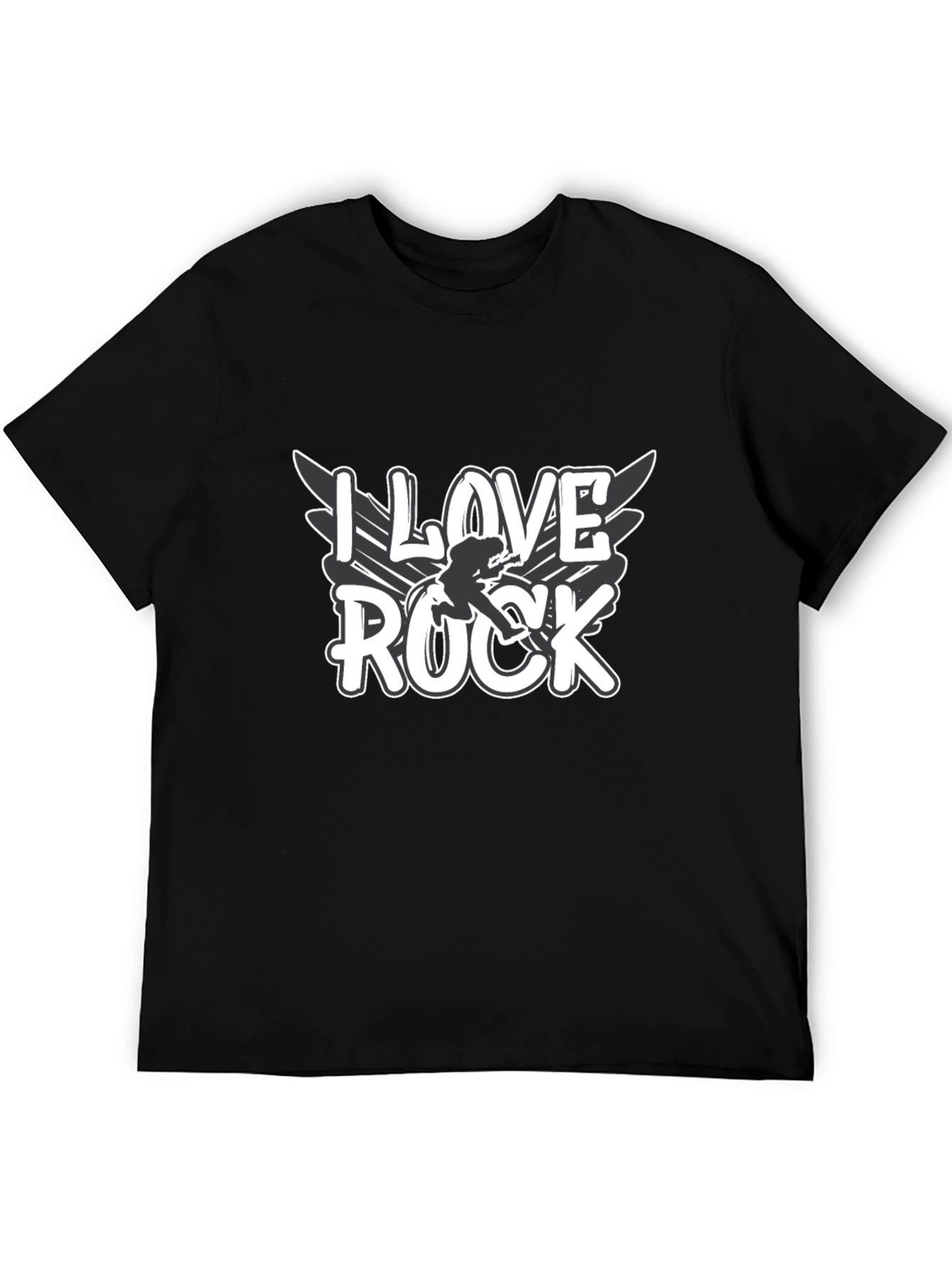 Black I Love Rock Graphic Tee - Black Cotton Blend view 5